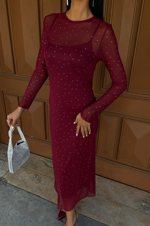 Taş İşlemeli Premium Tül Elbise 2829