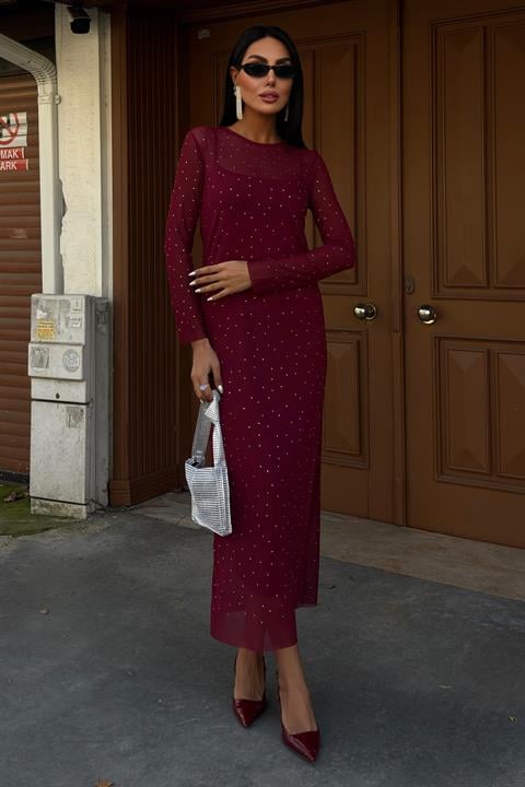 Taş İşlemeli Premium Tül Elbise 2829