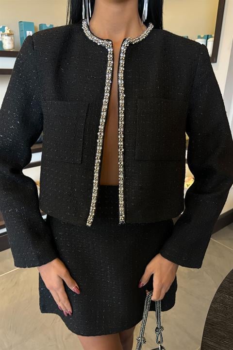 Taş Şerit Detaylı, Simli Chanel Takım 10050