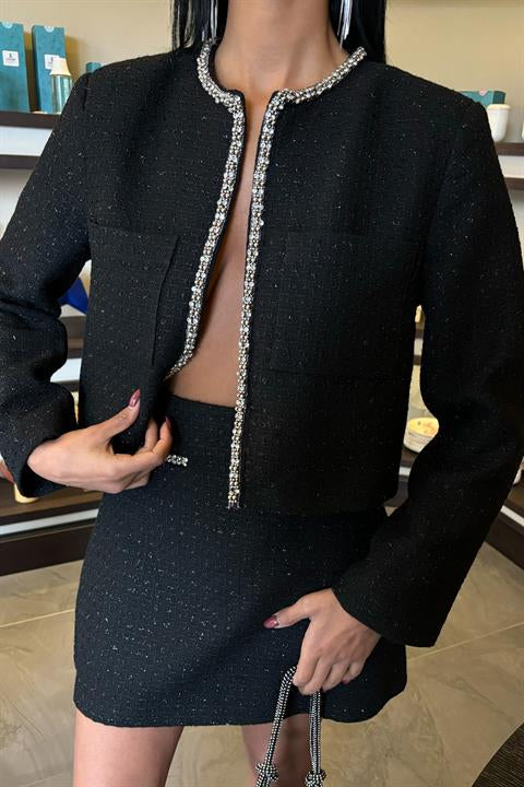 Taş Şerit Detaylı, Simli Chanel Takım 10050