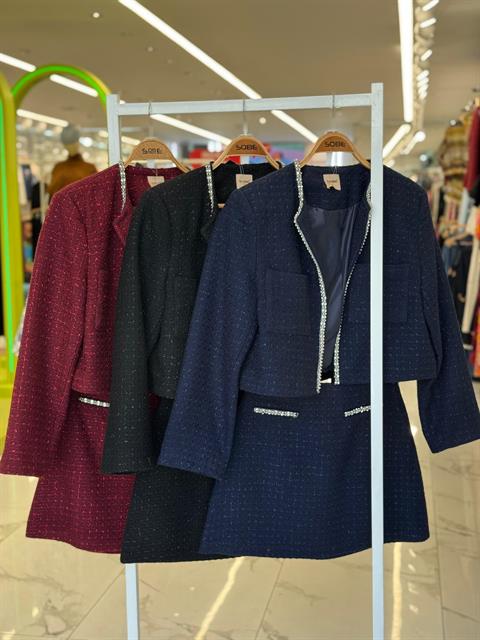 Taş Şerit Detaylı, Simli Chanel Takım 10050
