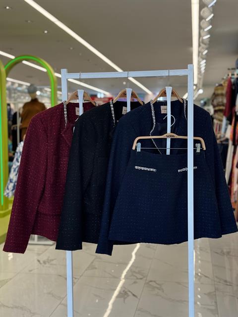Taş Şerit Detaylı, Simli Chanel Takım 10050