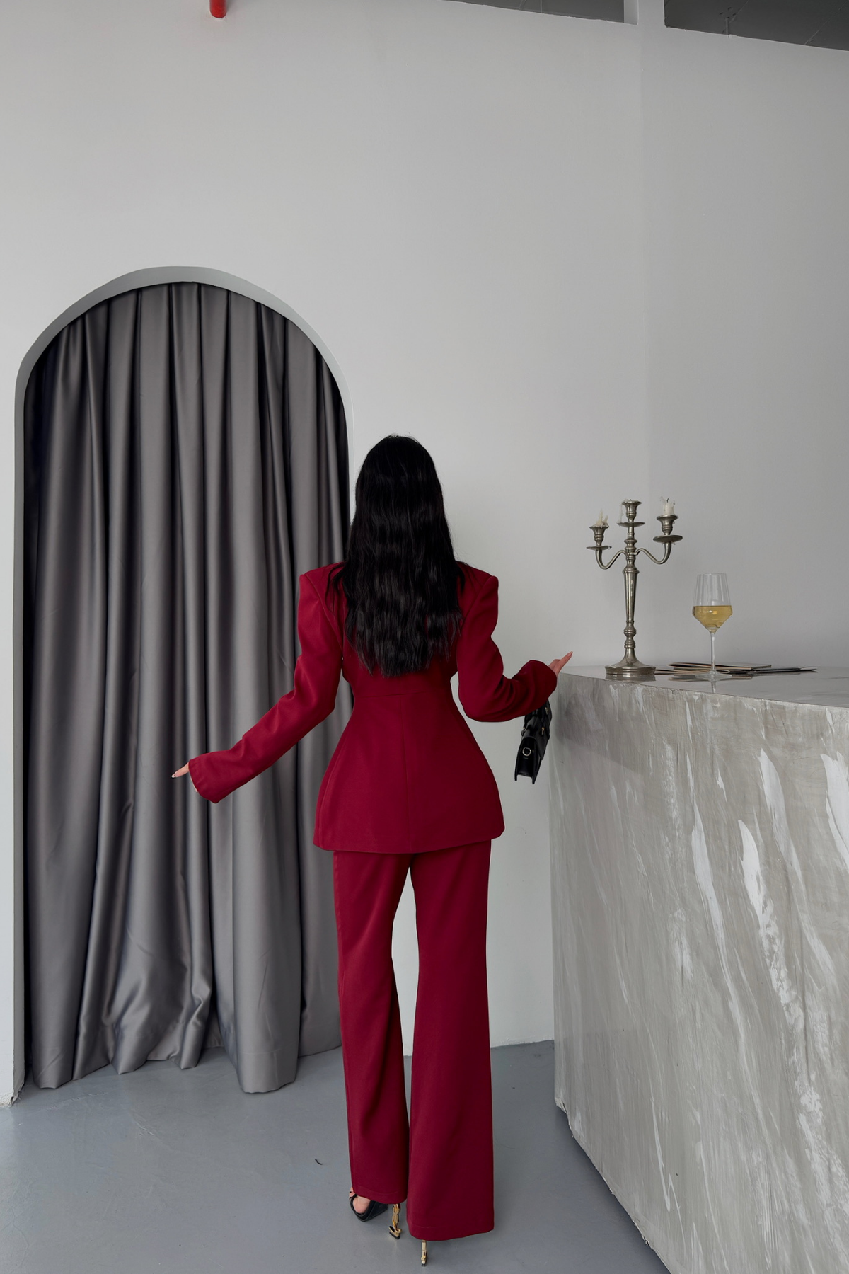 TASARIM CEKET-PANTOLON TAKIM METAL DÜĞME DETAYLI - Bordo