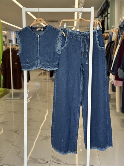 Püskül Detaylı Denim Takım 10225