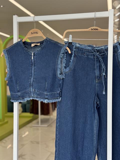 Püskül Detaylı Denim Takım 10225