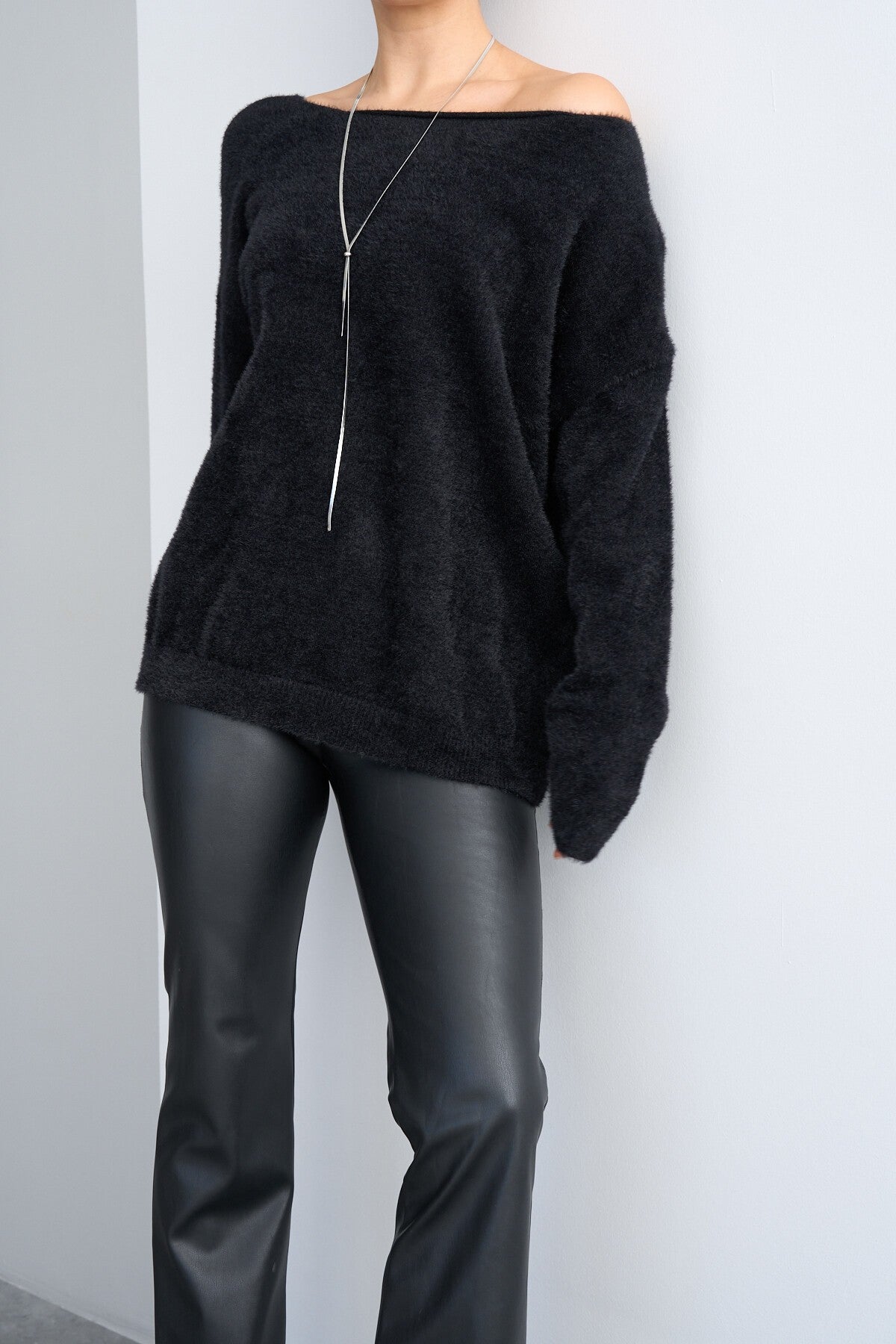 Black One Shoulder Sweater