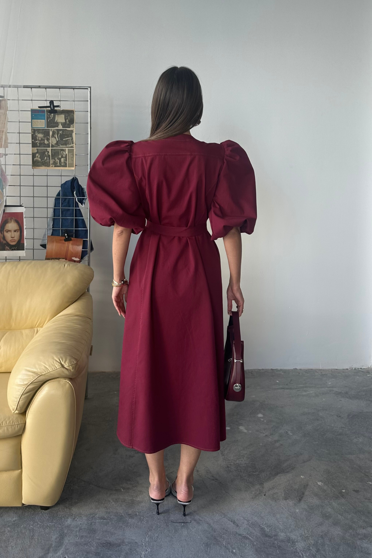TENCEL KARPUZ KOL ELBİSE - Bordo