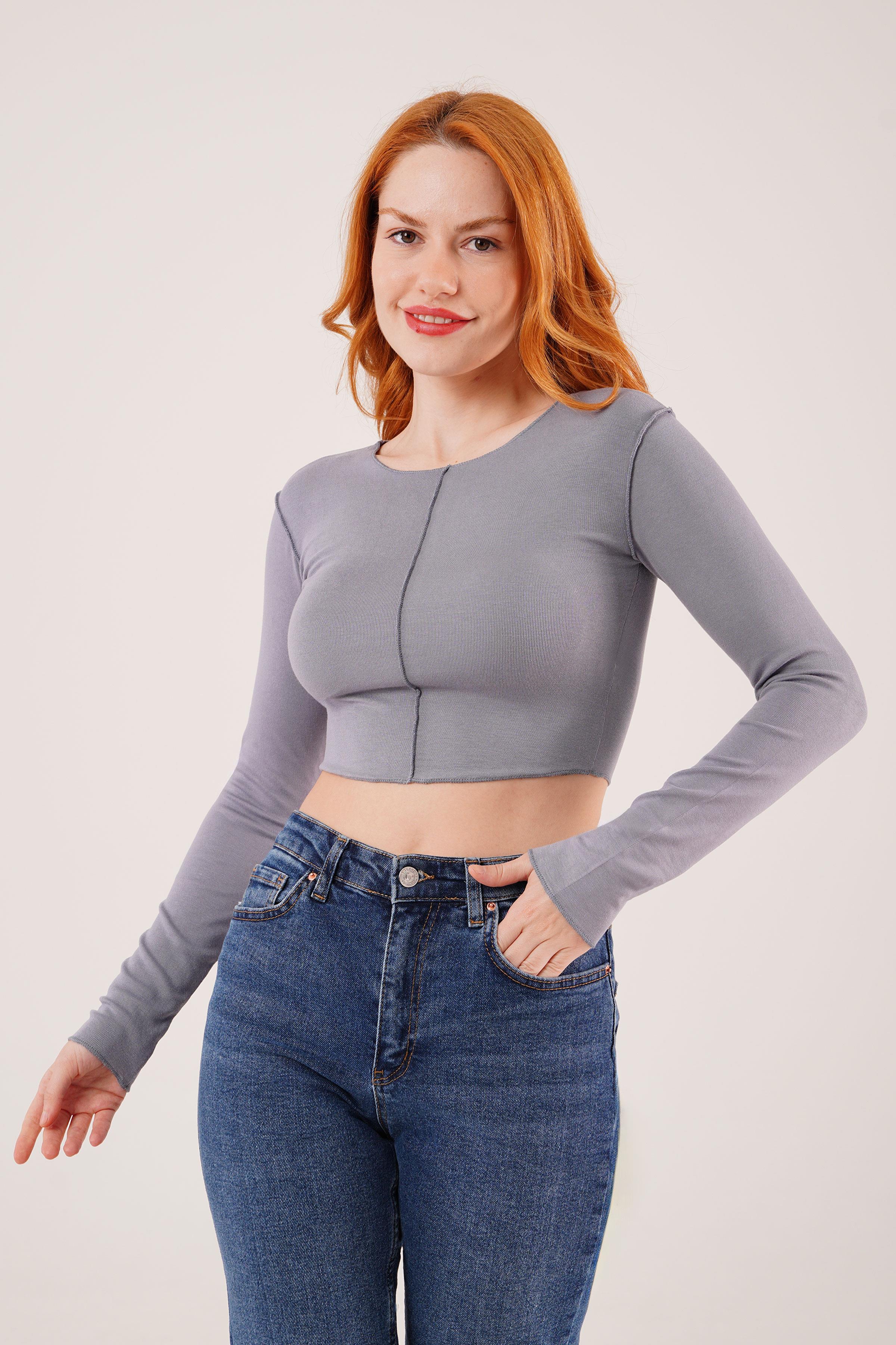 Ters Dikişli Basic Toptan Antrasit Body Bluz