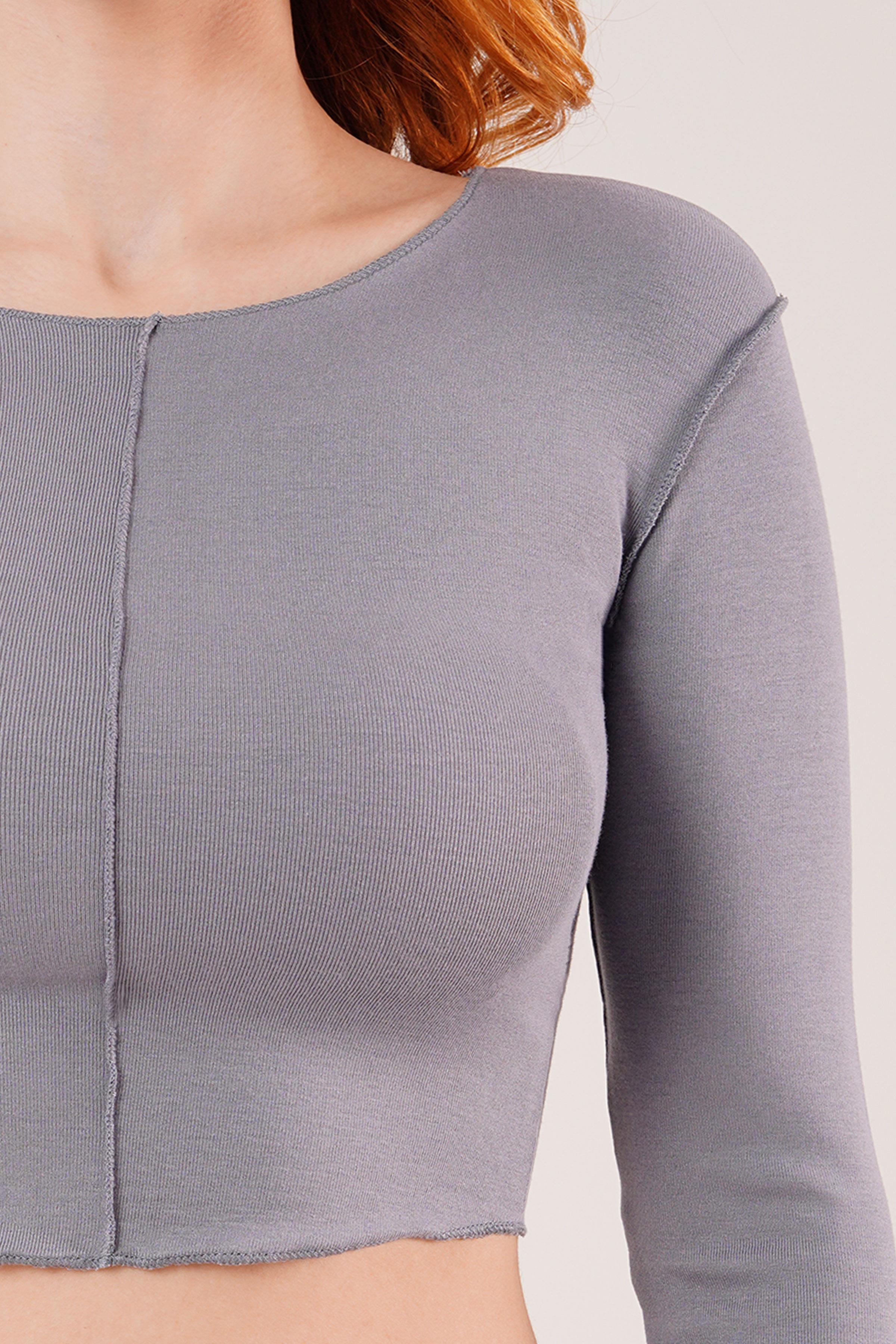 Ters Dikişli Basic Toptan Antrasit Body Bluz