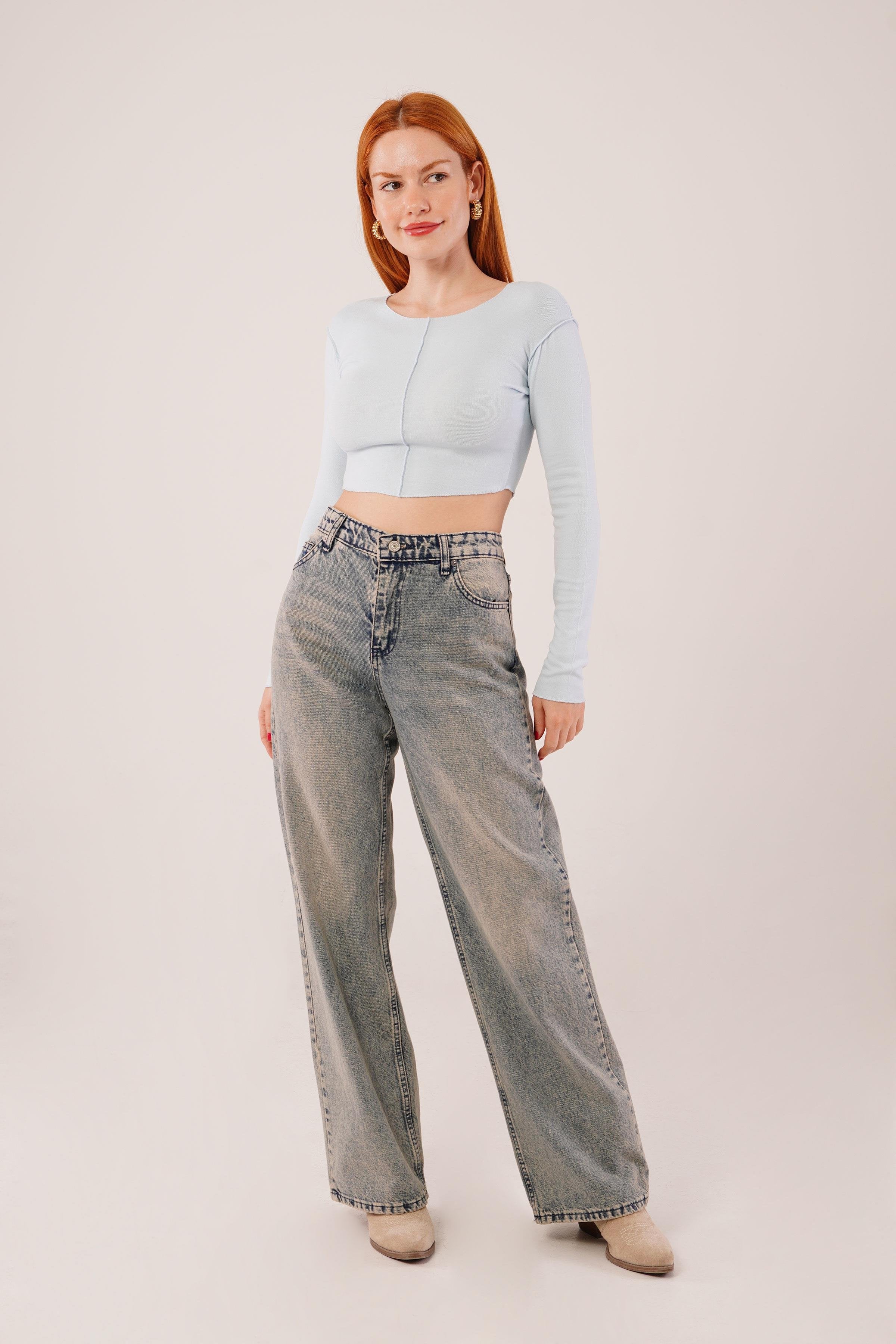 Ters Dikişli Basic Toptan Bebe Mavisi Body Bluz