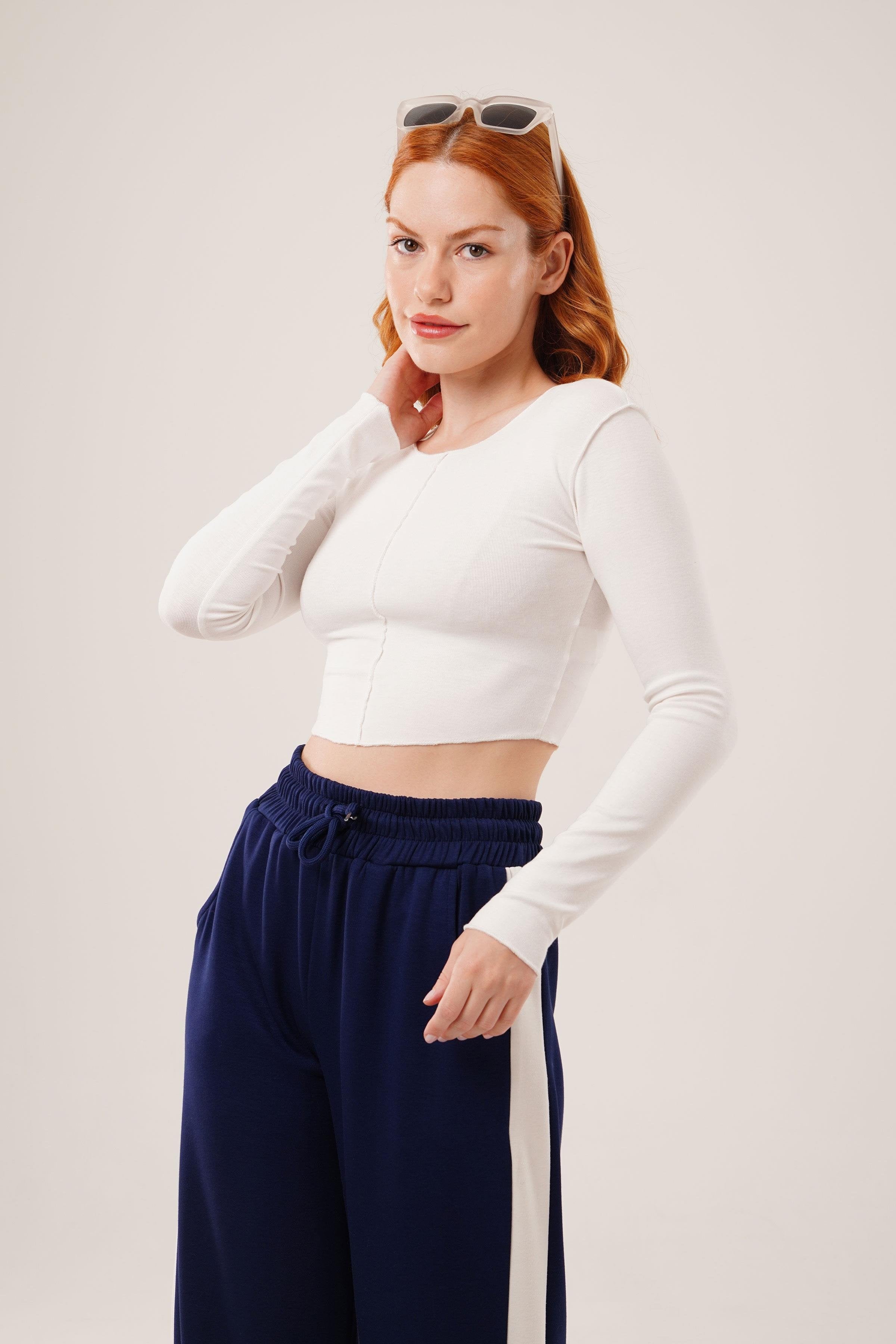 Ters Dikişli Basic Toptan Beyaz Body Bluz