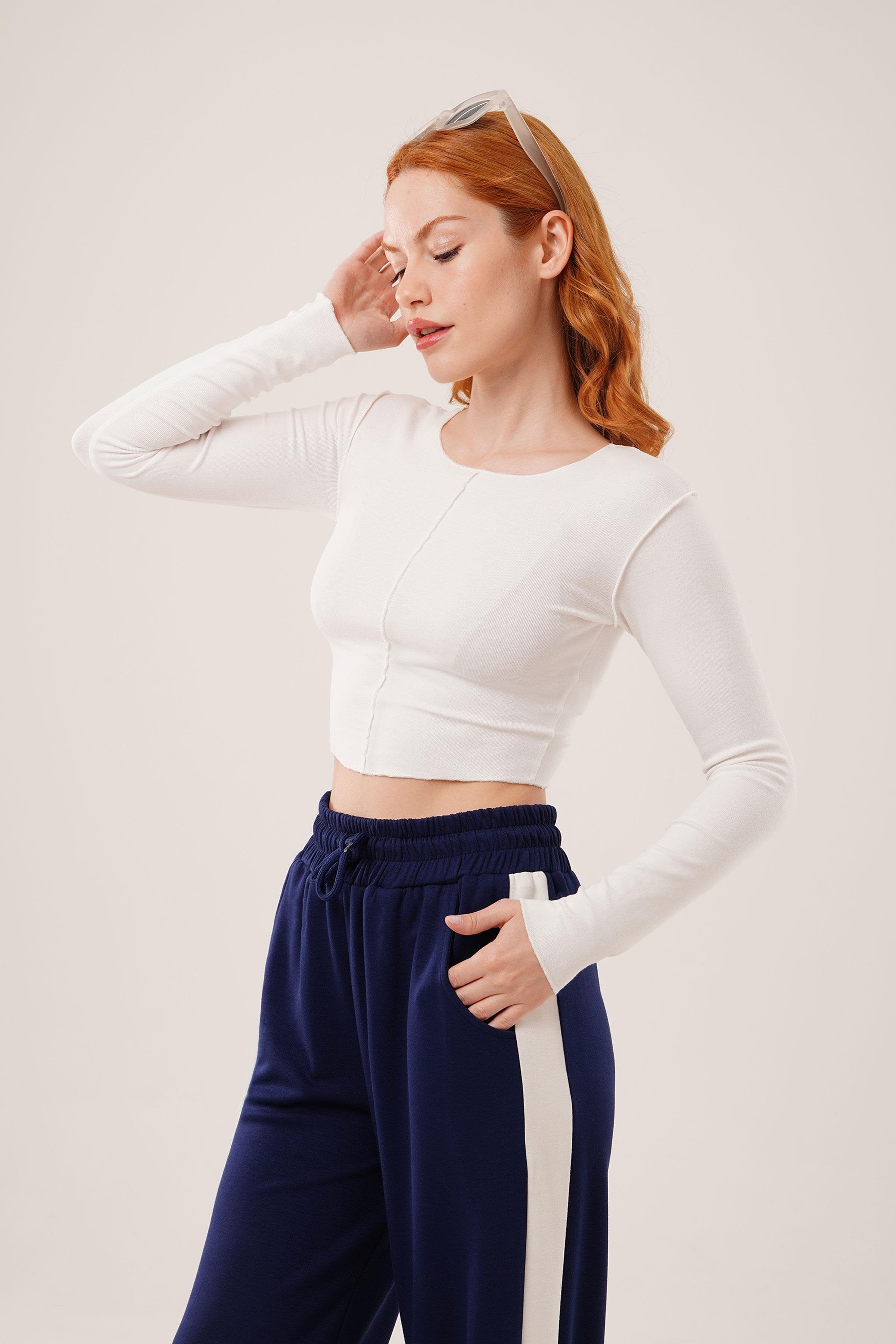 Ters Dikişli Basic Toptan Beyaz Body Bluz