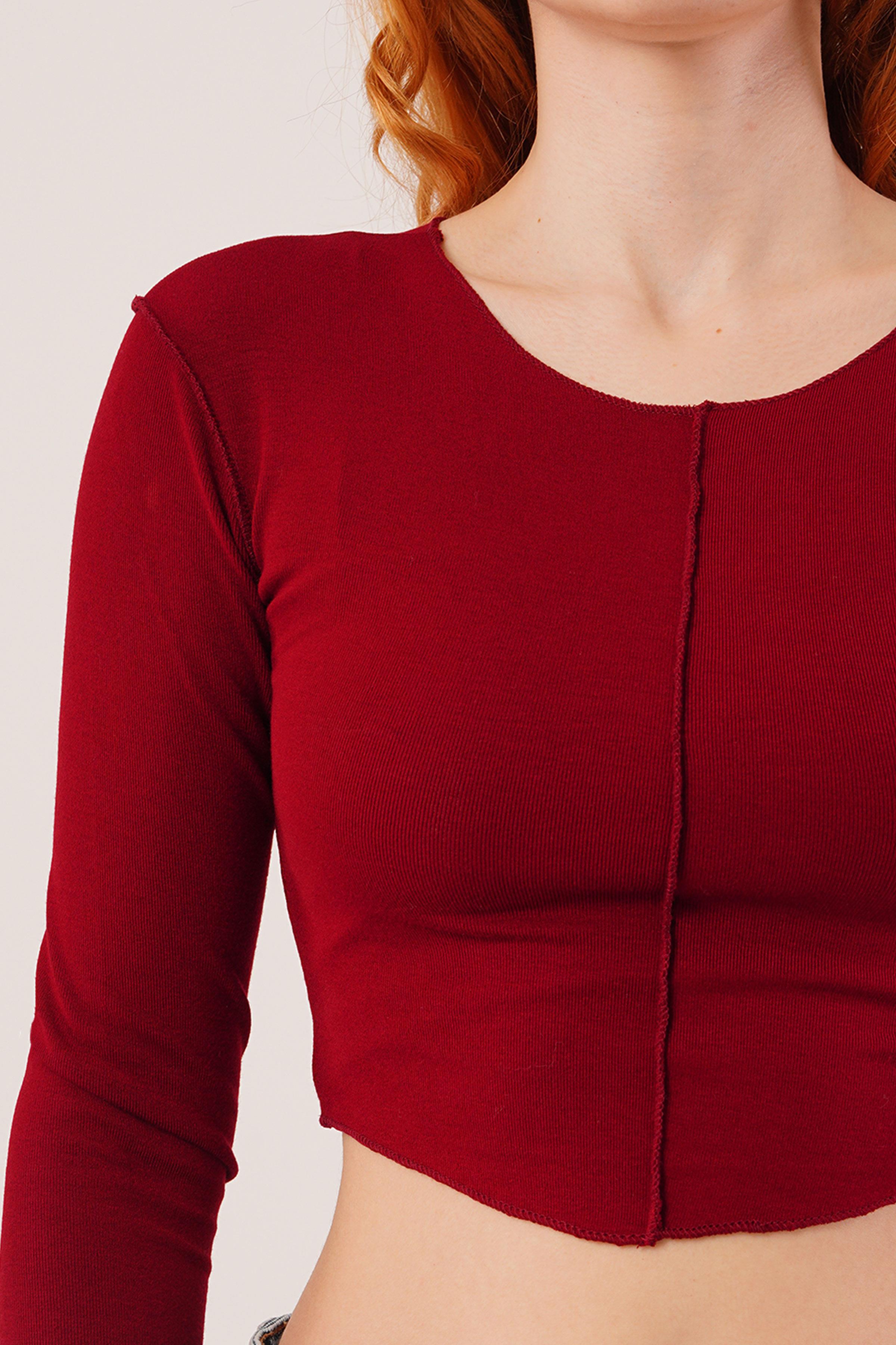 Ters Dikişli Basic Toptan Bordo Body Bluz