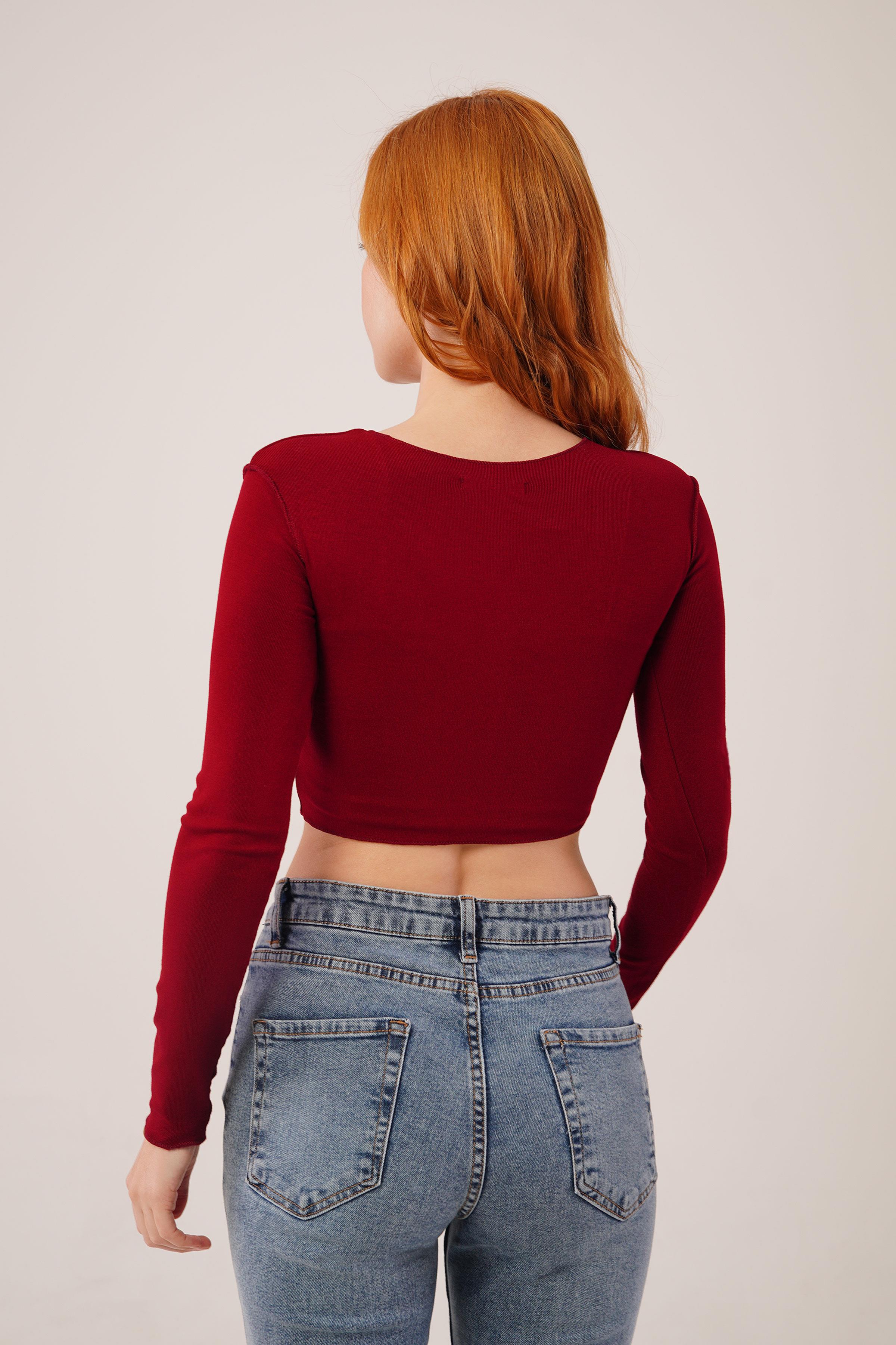 Ters Dikişli Basic Toptan Bordo Body Bluz