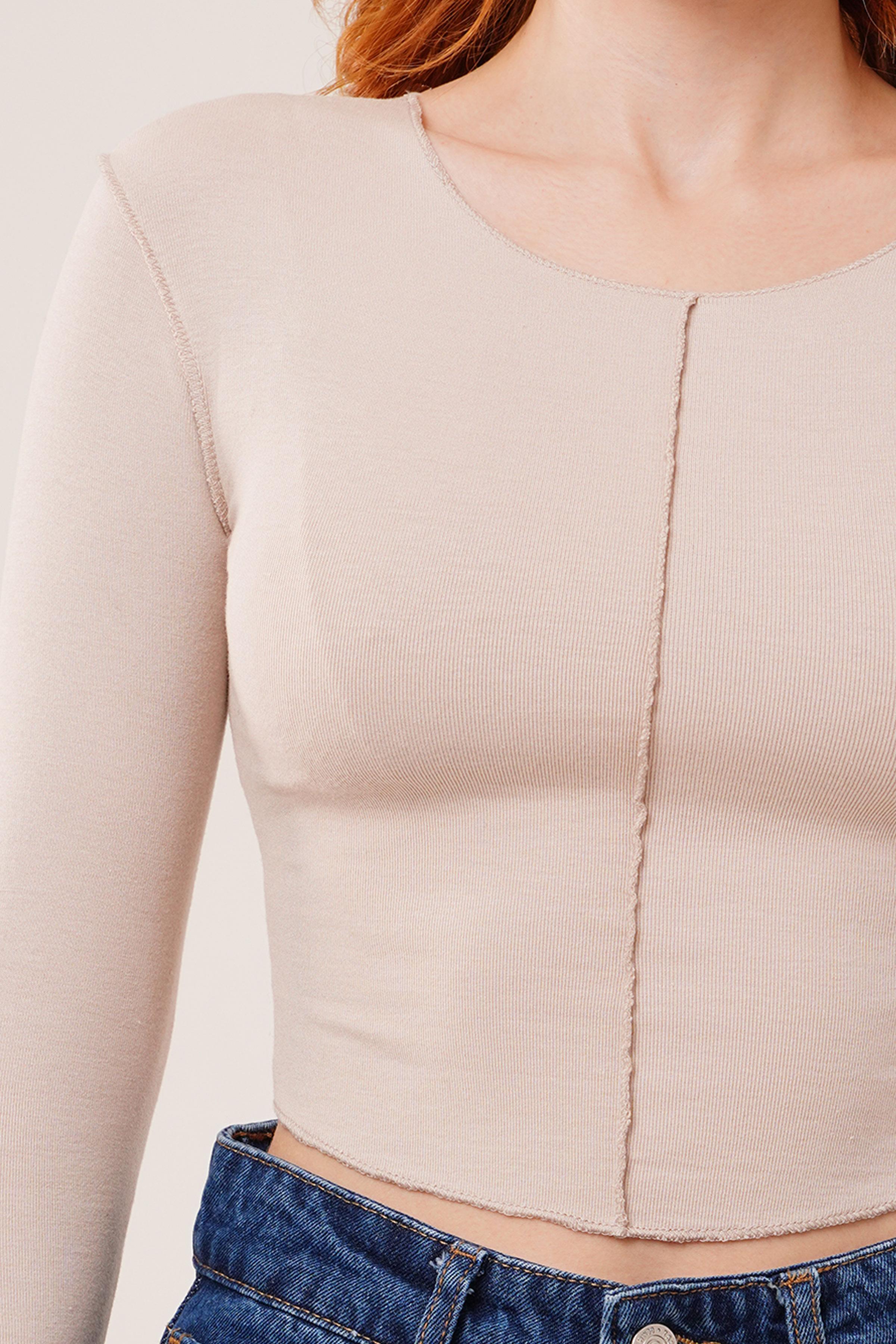 Ters Dikişli Basic Toptan Krem Body Bluz