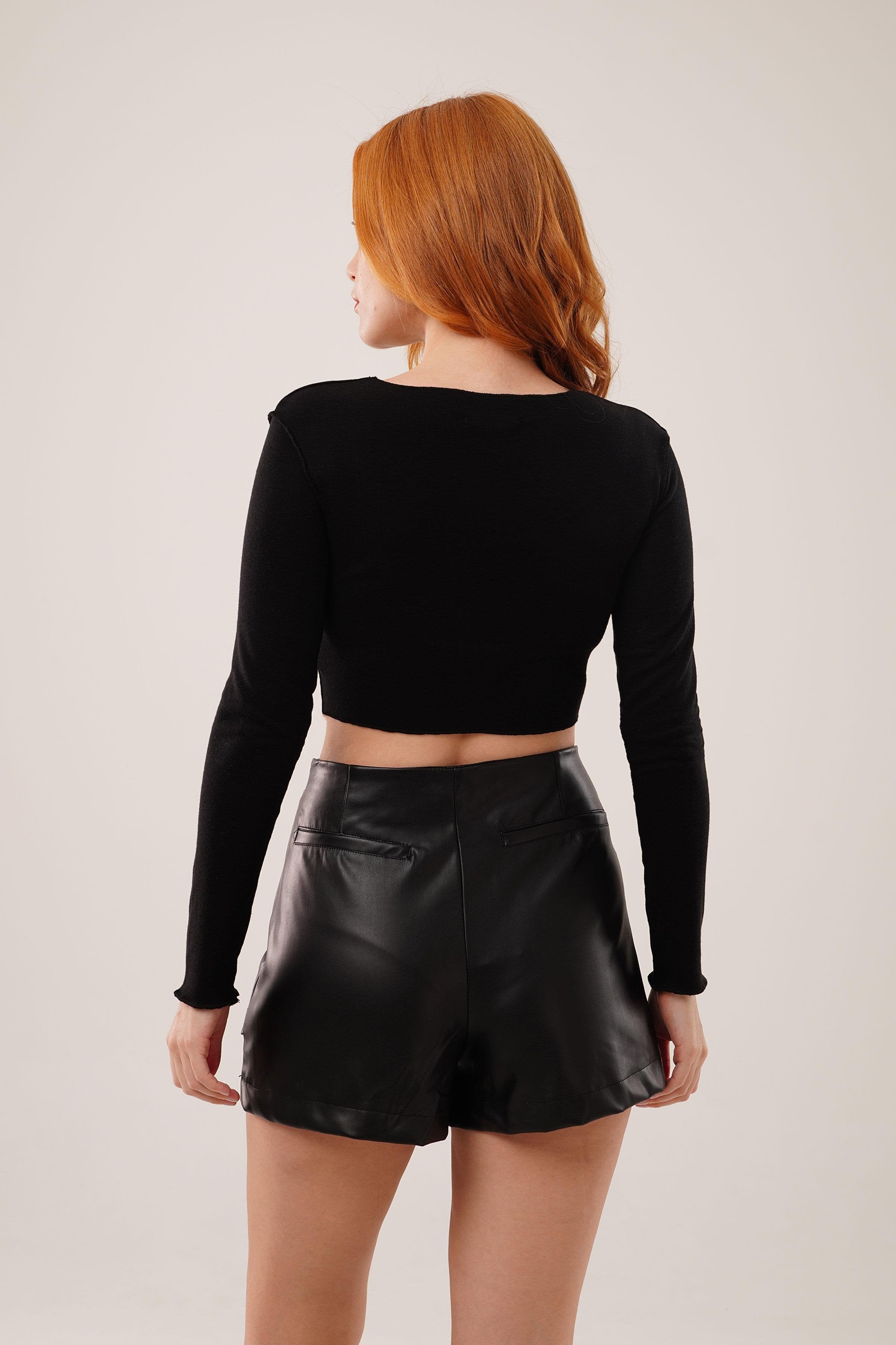 Ters Dikişli Basic Toptan Siyah Body Bluz