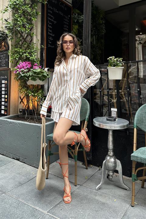 Tessa Çizgili Keten Takım 9811-0025