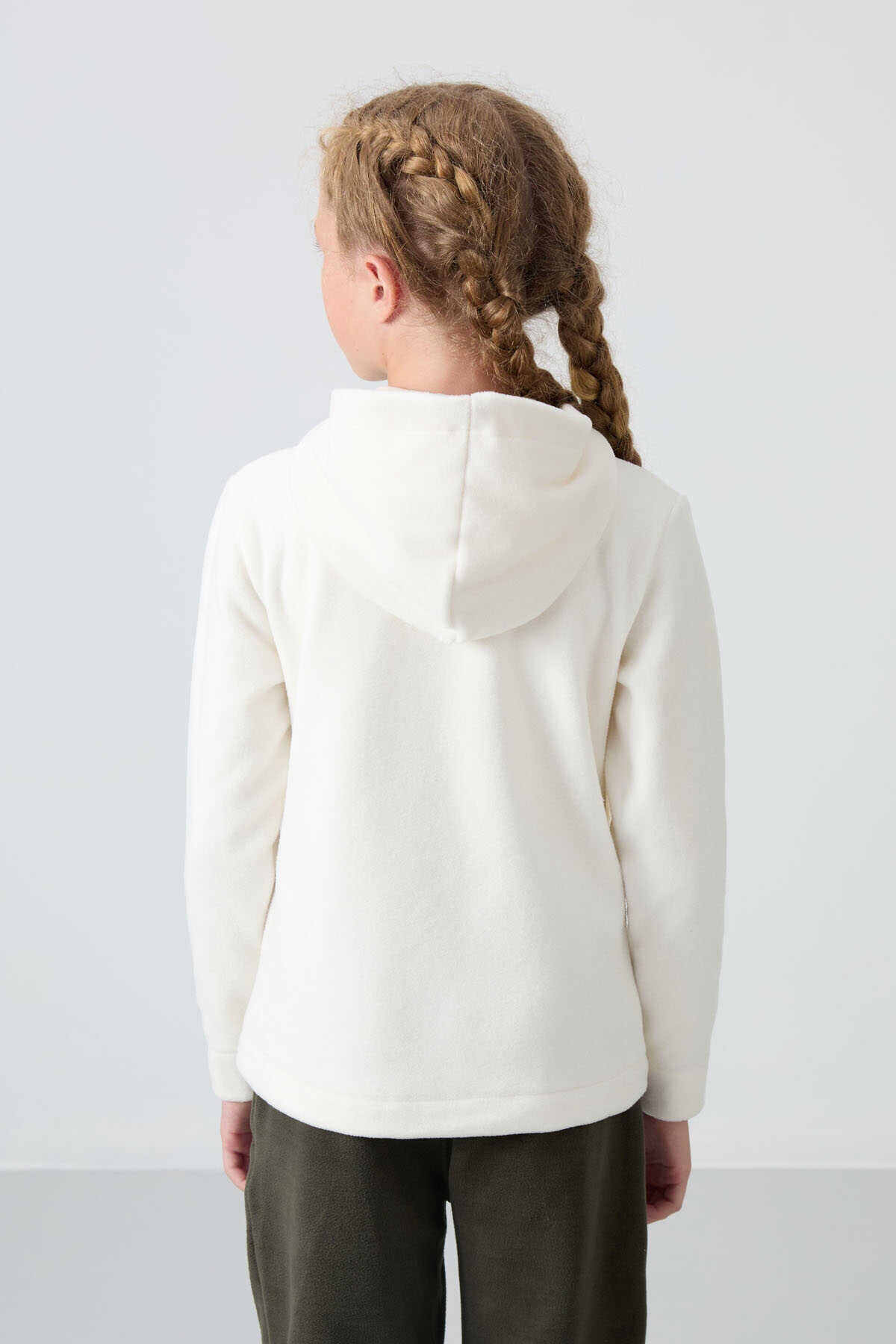 Tommylife Wholesale 7-15 Age Hooded Regular Fit Girls' Fleece Sweatshirt 75152 Khaki