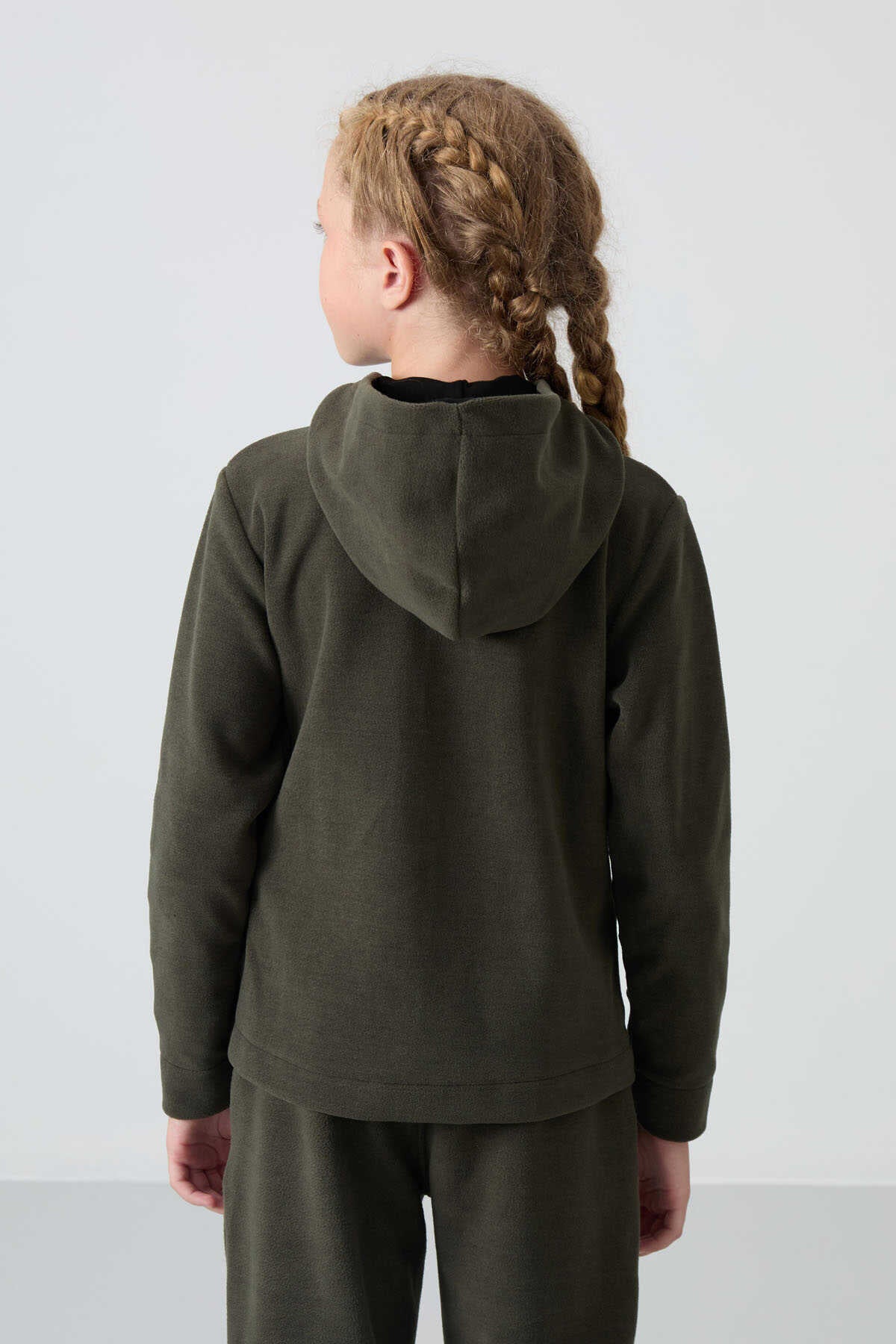 Tommylife Wholesale 7-15 Age Hooded Regular Fit Girls' Fleece Sweatshirt 75152 Khaki