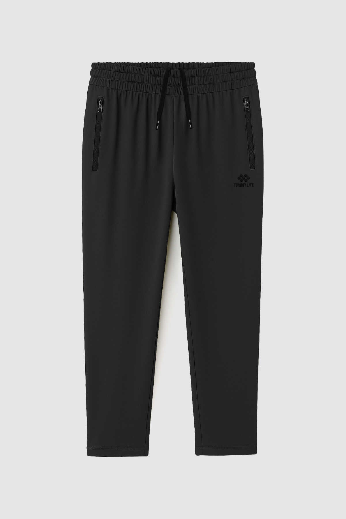 Tommylife Wholesale Black Zippered Classic Cut Plus Size Men's Sweatpants - 84947