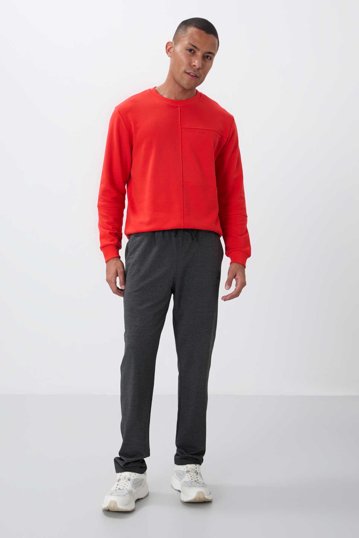 Tommylife Toptan Siyah Bağcıklı Cepli Standart Kalıp Klasik Paça Erkek Eşofman Alt - 84682