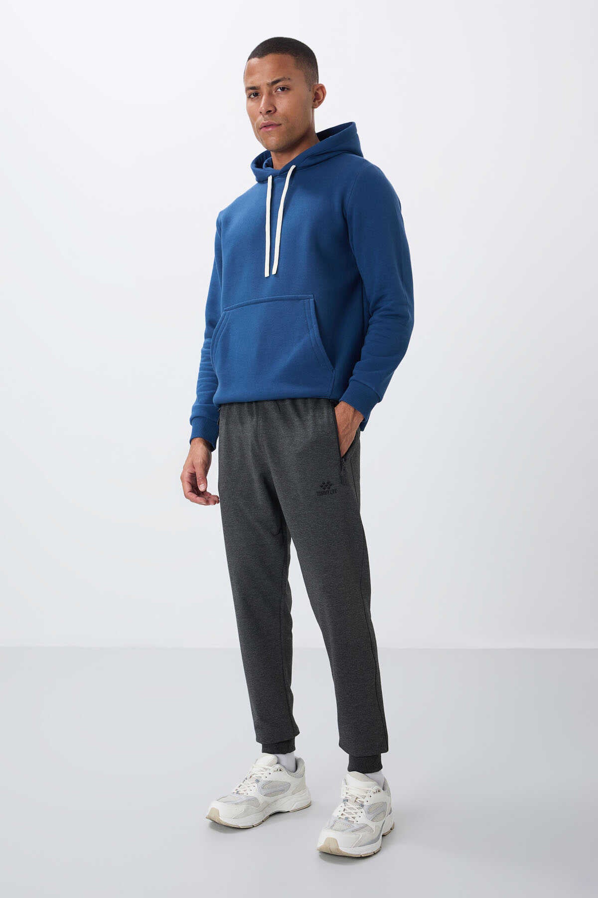 Tommylife Toptan Siyah Fermuar Cepli Standart Kalıp Jogger Erkek Eşofman Alt - 84651
