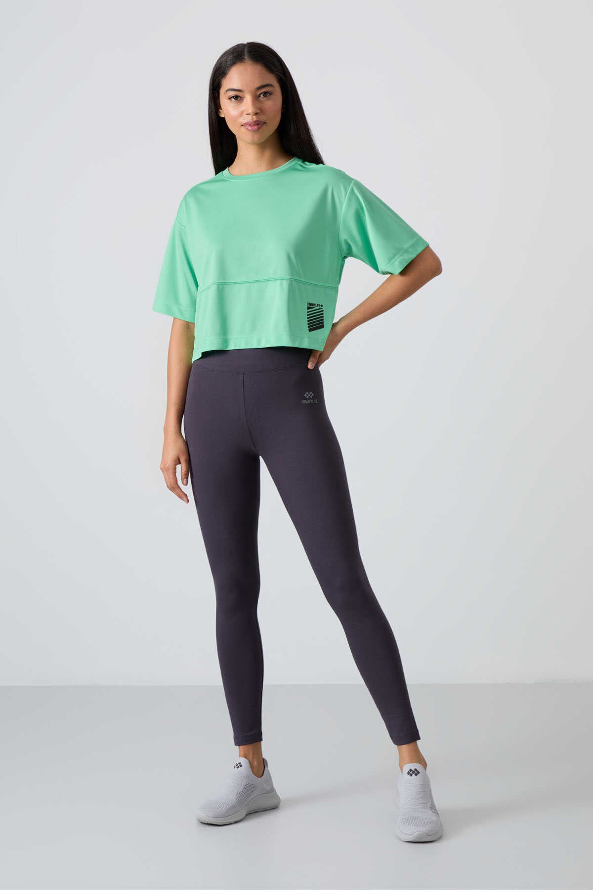 Tommylife Wholesale Anthracite High-Waist Shaping Slim Fit Skinny Leg Women's Leggings - 94011