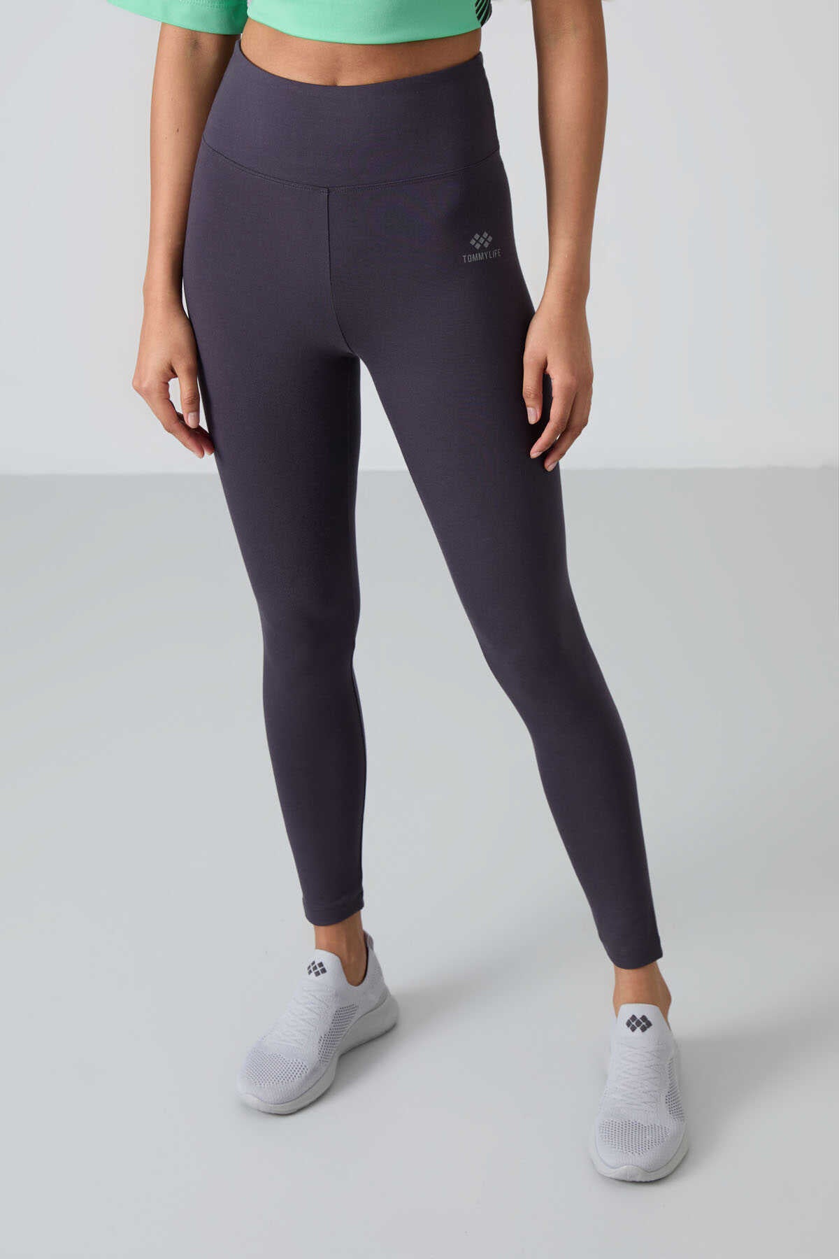 Tommylife Wholesale Anthracite High-Waist Shaping Slim Fit Skinny Leg Women's Leggings - 94011