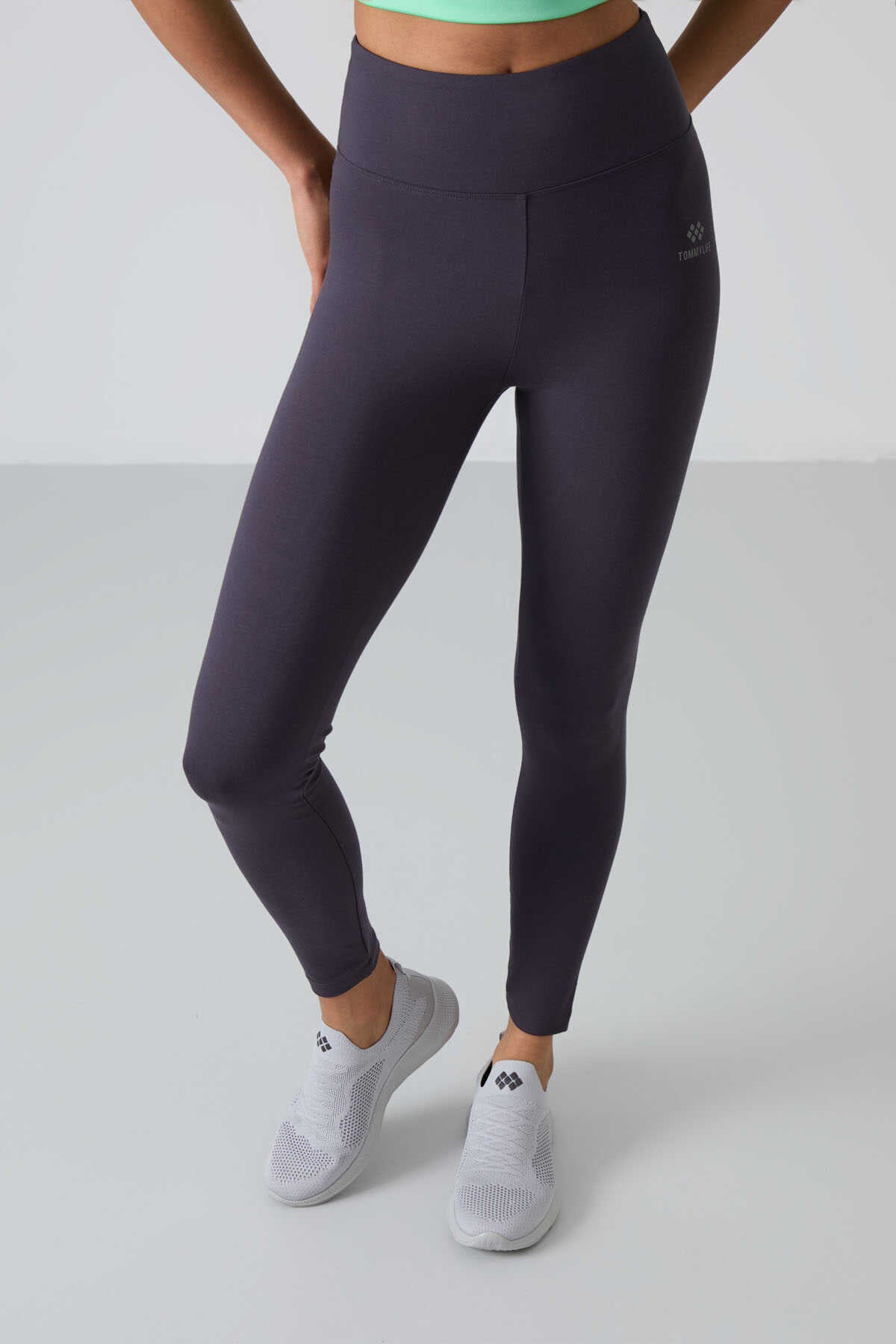 Tommylife Wholesale Anthracite High-Waist Shaping Slim Fit Skinny Leg Women's Leggings - 94011