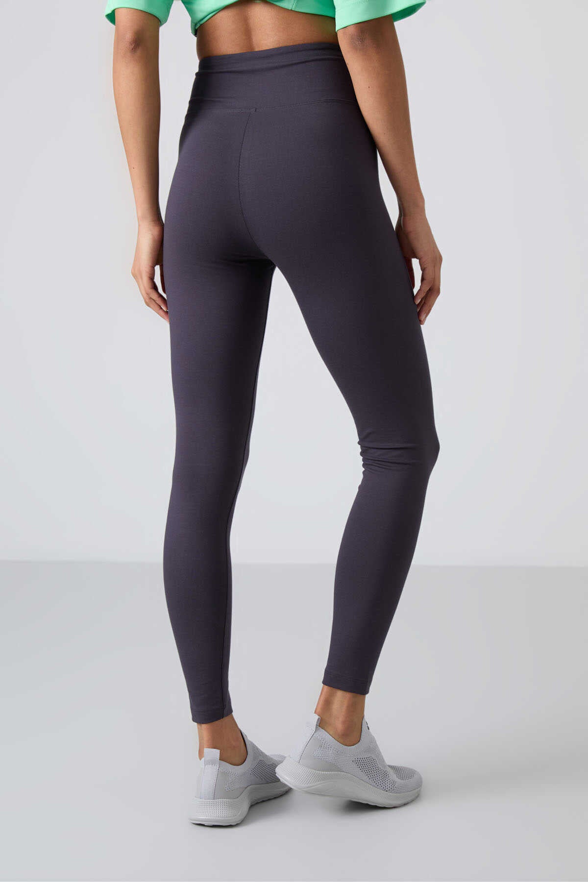Tommylife Wholesale Anthracite High-Waist Shaping Slim Fit Skinny Leg Women's Leggings - 94011