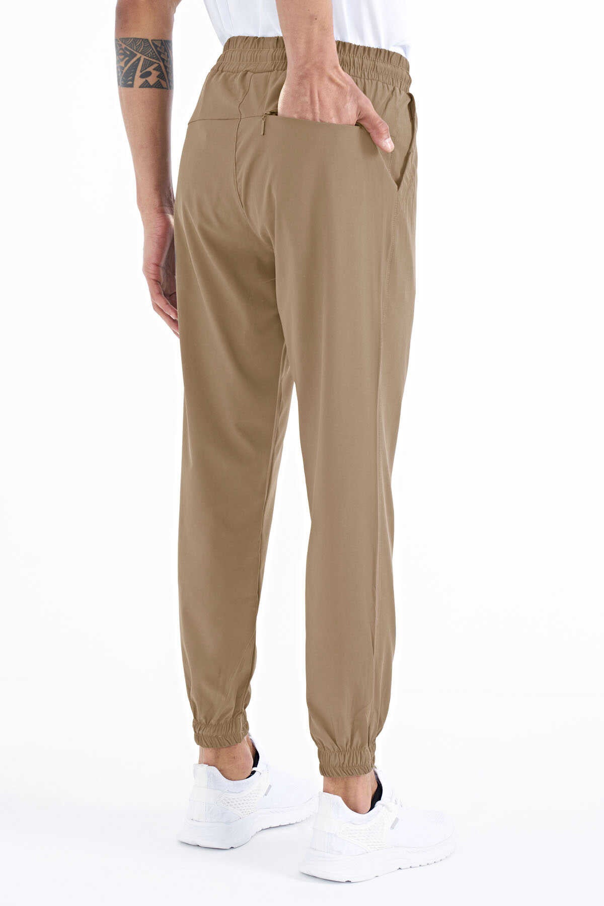 Tommylife Wholesale Beige Men's Basic Pocketed Drawstring Relaxed Fit Cuffed Joggers - 84826