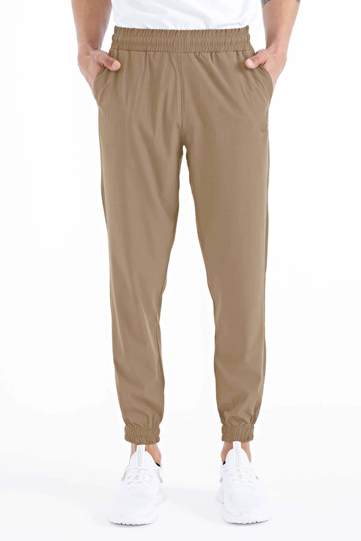 Tommylife Wholesale Beige Men's Basic Pocketed Drawstring Relaxed Fit Cuffed Joggers - 84826