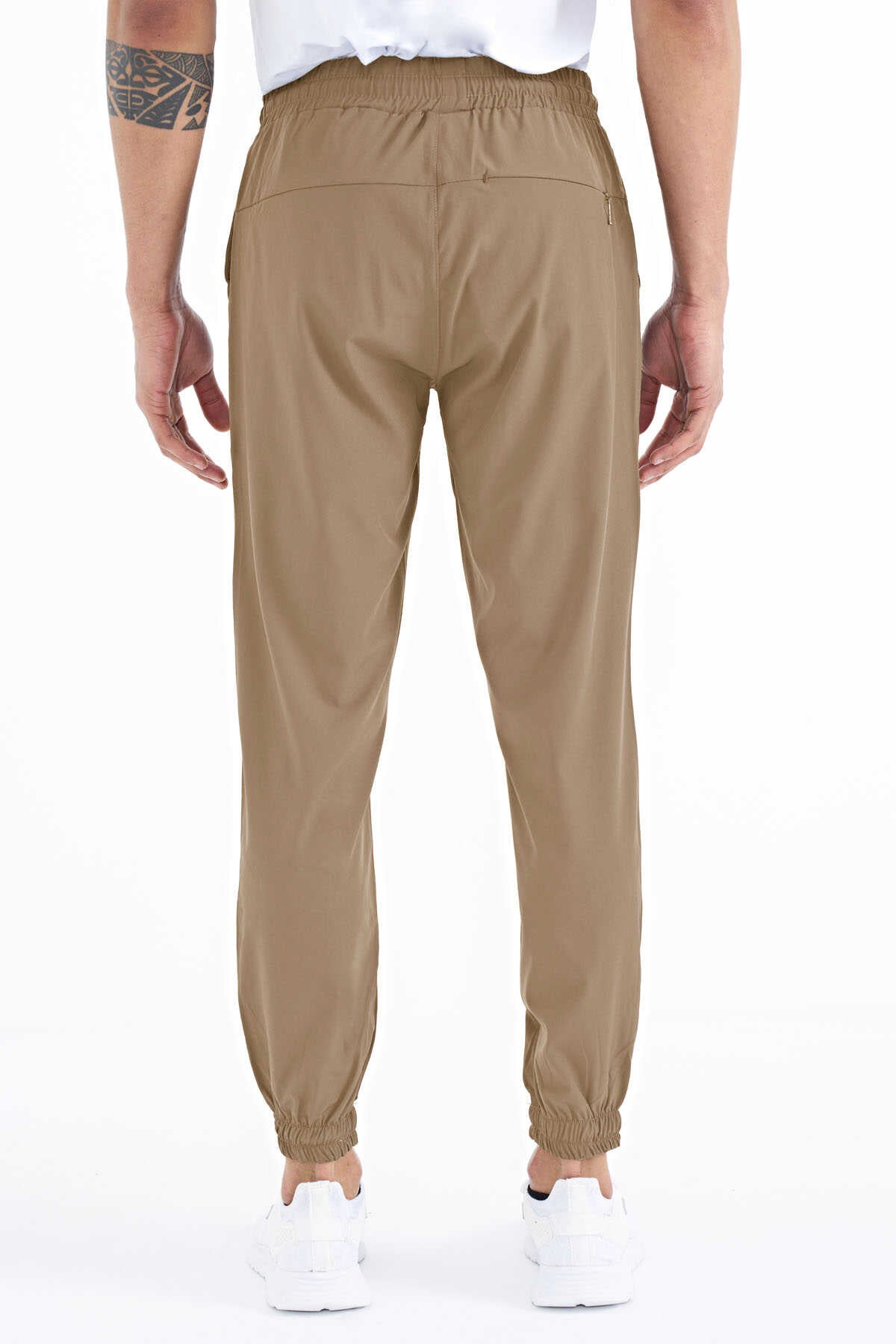 Tommylife Wholesale Beige Men's Basic Pocketed Drawstring Relaxed Fit Cuffed Joggers - 84826
