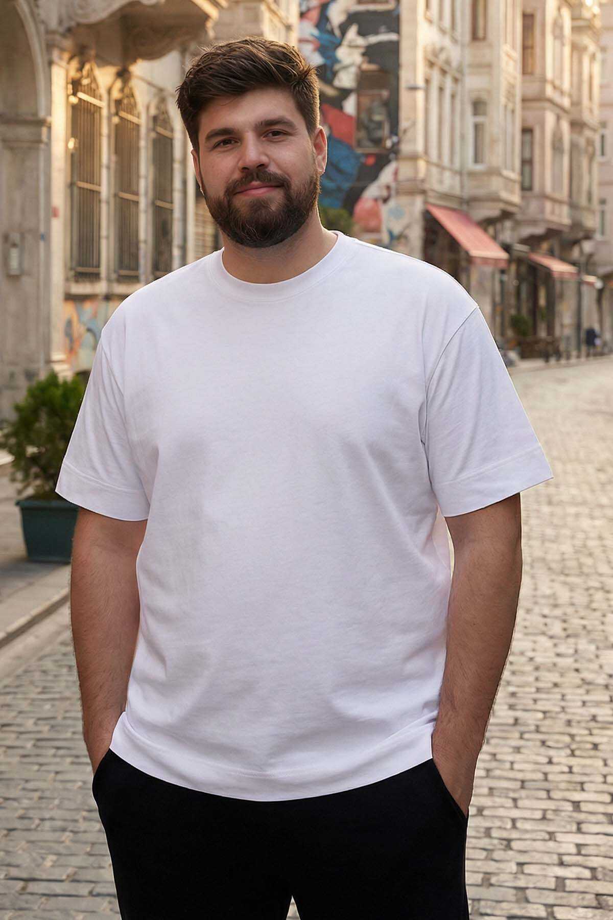 Tommylife Toptan Siyah Basic Kısa Kol O Yaka Büyük Beden Erkek T-Shirt - 88072