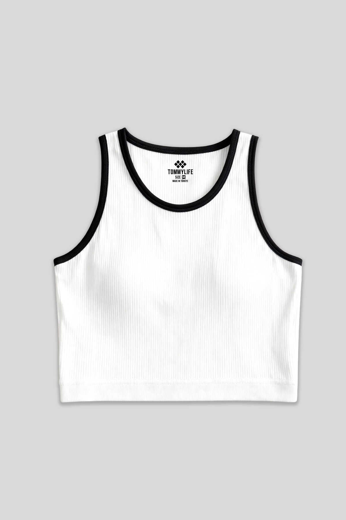 Tommylife Wholesale White Basic Sleeveless Slim Fit U-Neck Women's Crop Top Tank Top - 97162