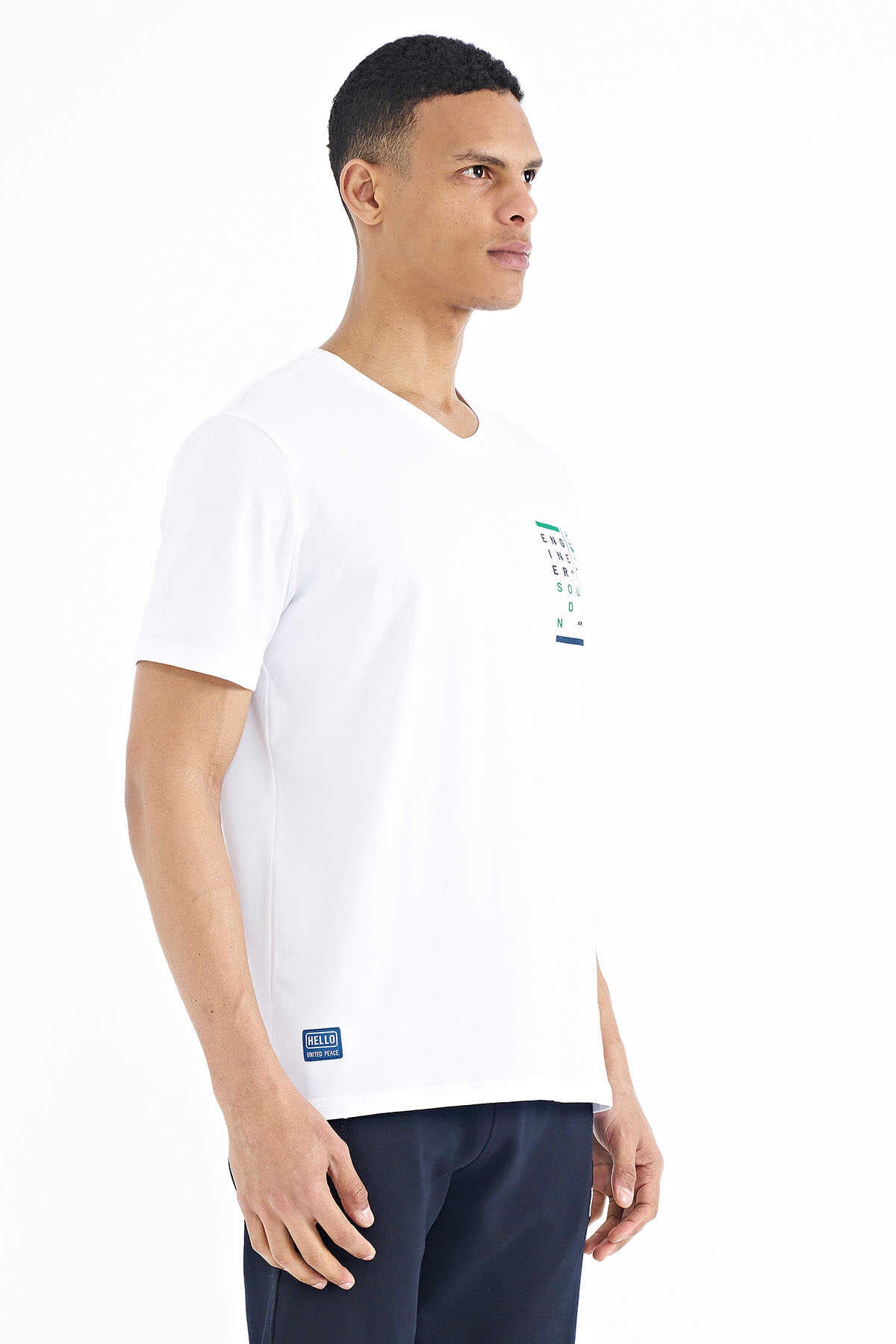 Tommylife Toptan Siyah Baskı Detaylı V Yaka Standart Kalıp Erkek T-Shirt - 88186