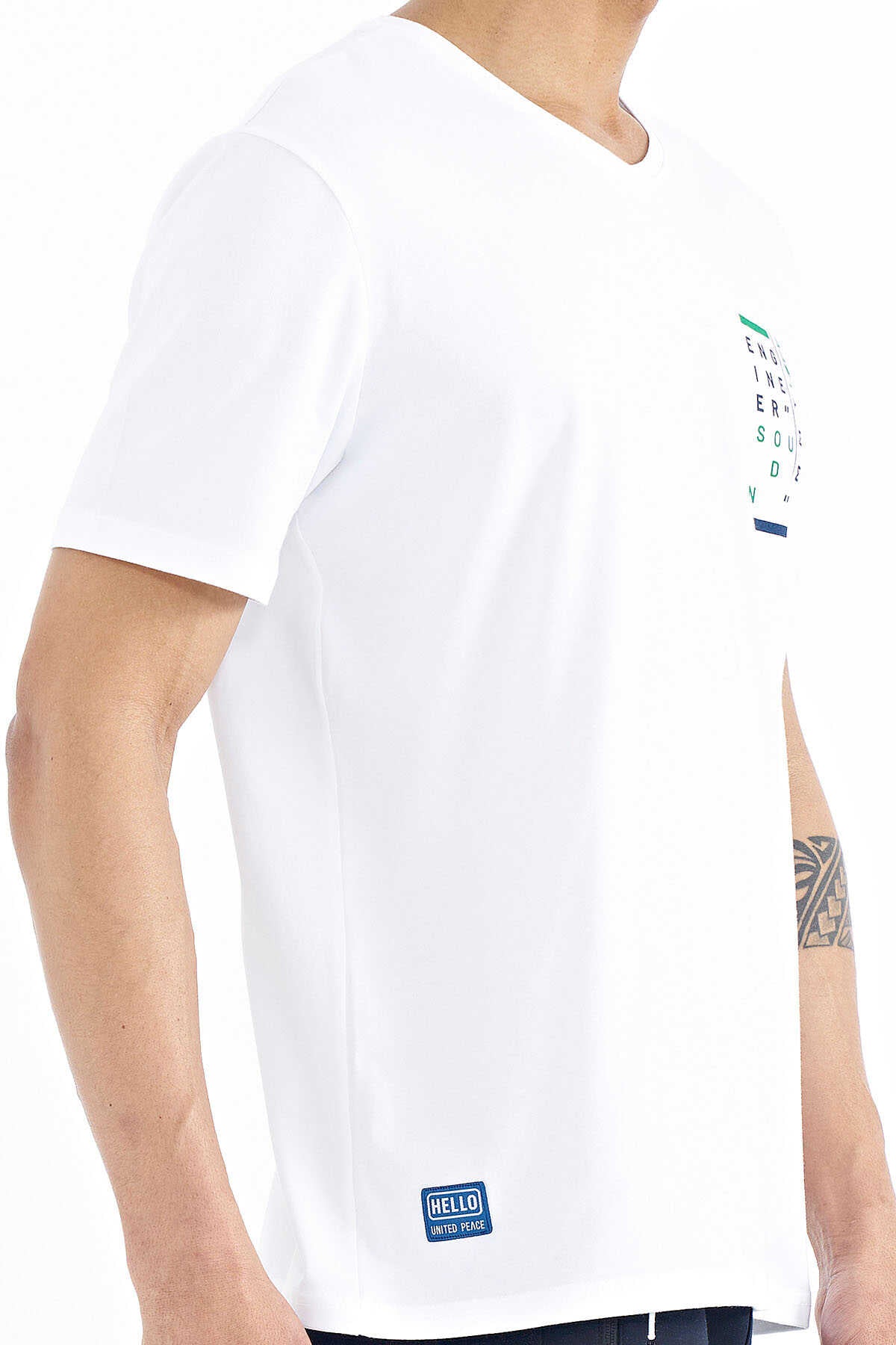 Tommylife Toptan Siyah Baskı Detaylı V Yaka Standart Kalıp Erkek T-Shirt - 88186