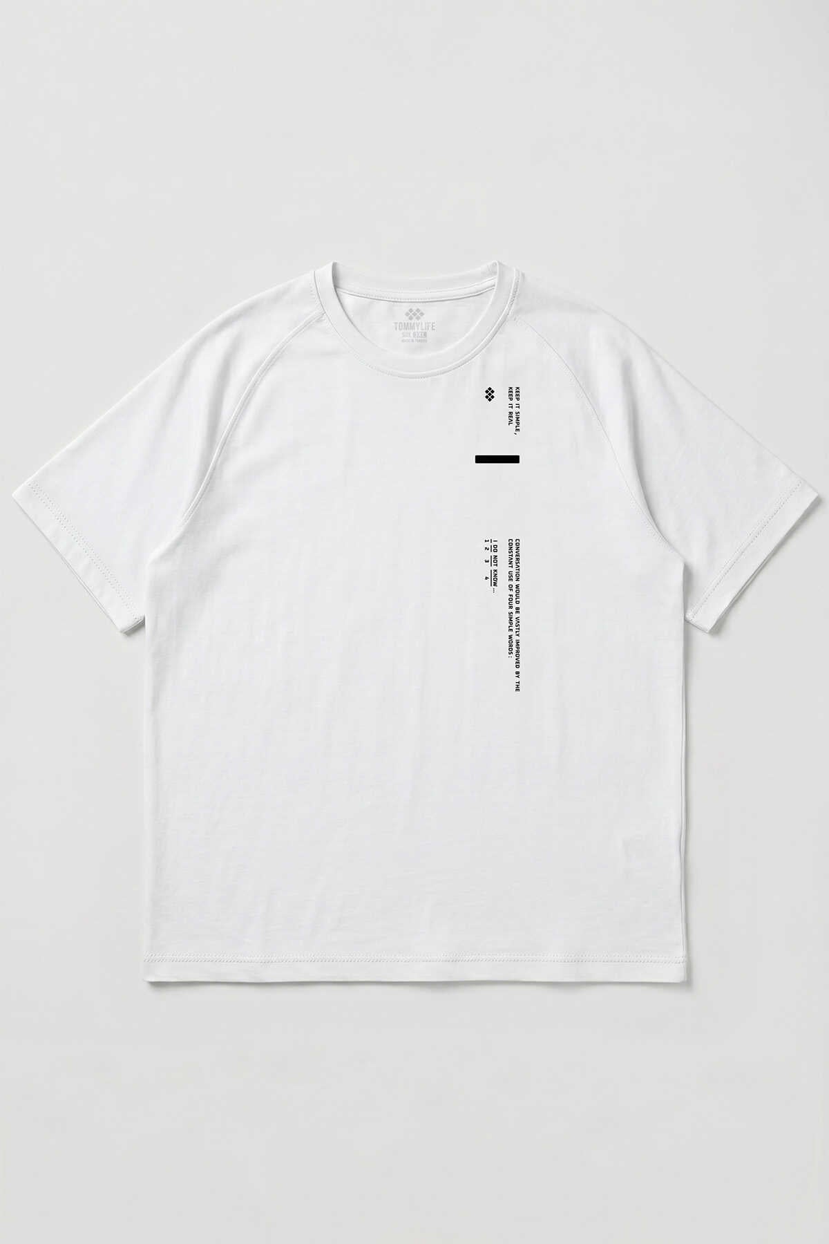 Tommylife Toptan Beyaz Baskılı Battal Büyük Beden Kısa Kollu Erkek T-Shirt - 88465
