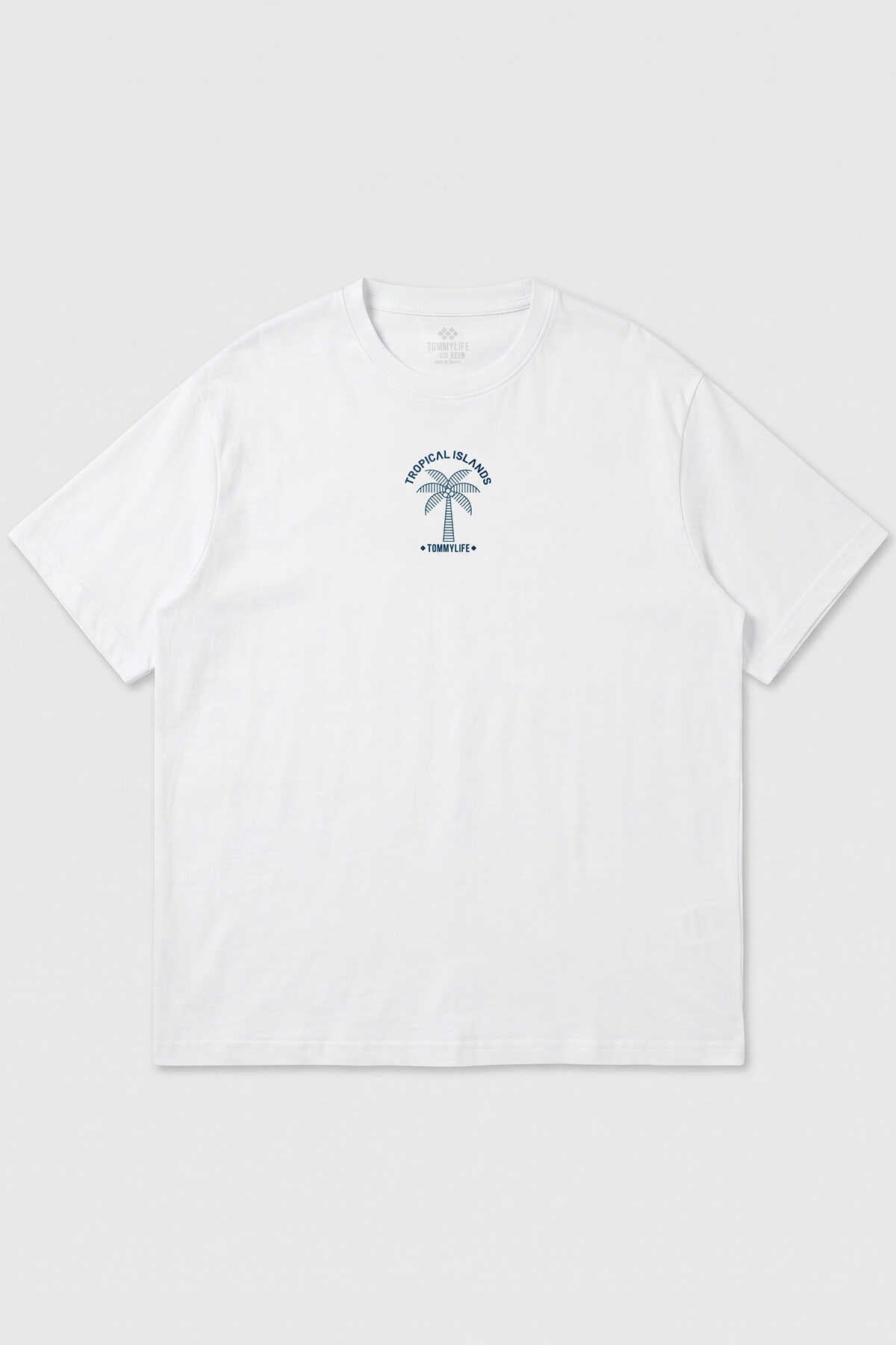 Tommylife Toptan Beyaz Rahat Form Baskılı Battal Kısa Kollu Erkek T-Shirt - 88473