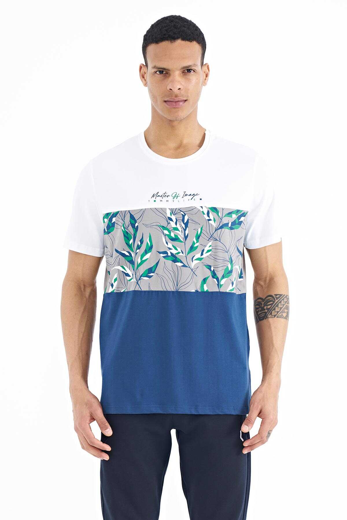 Tommylife Toptan Siyah Renk Geçişli Baskı Detaylı O Yaka Standart Kalıp Erkek T-Shirt - 88177