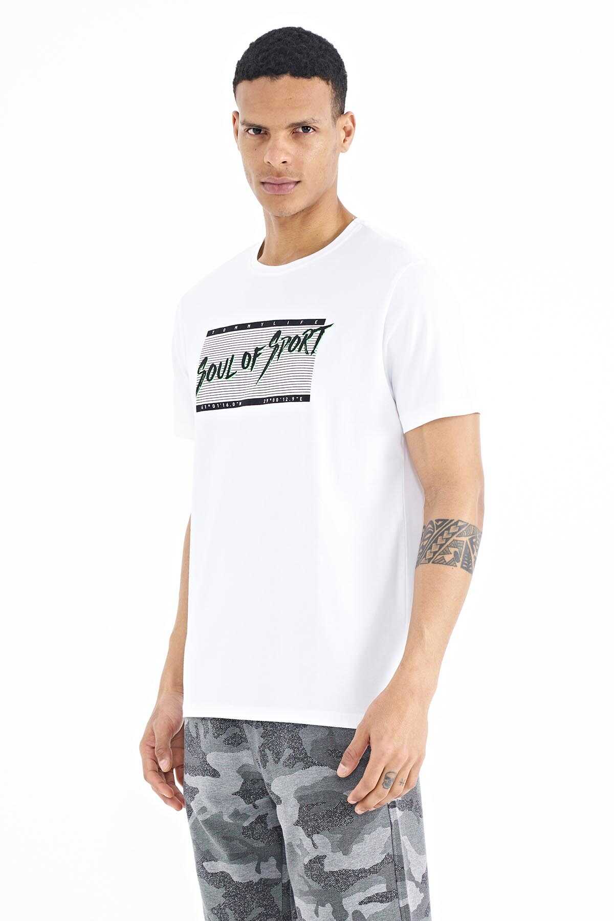 Tommylife Wholesale White Letter Pattern Printed Standard Fit Crew Neck Men's T-Shirt - 88172