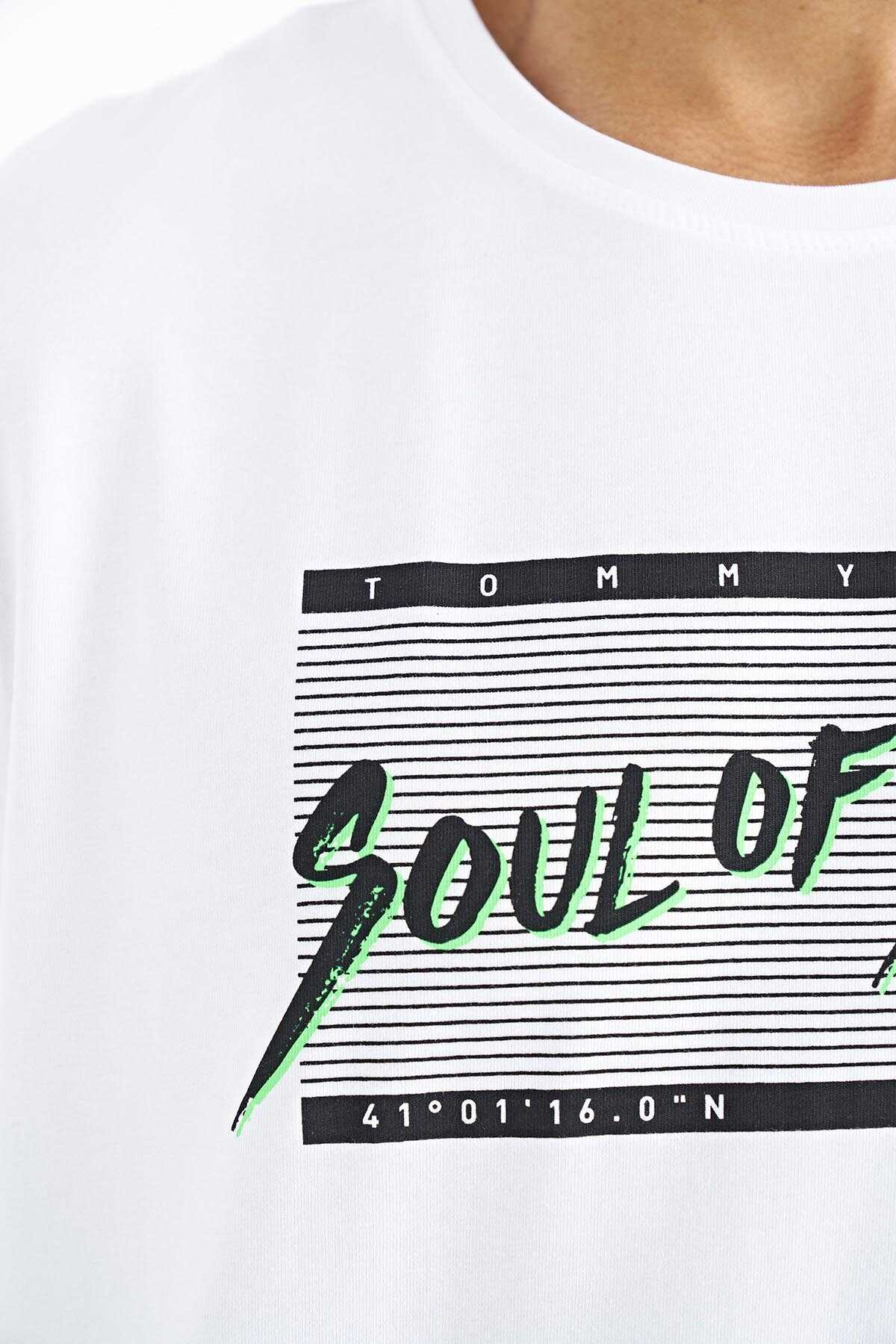Tommylife Wholesale White Letter Pattern Printed Standard Fit Crew Neck Men's T-Shirt - 88172
