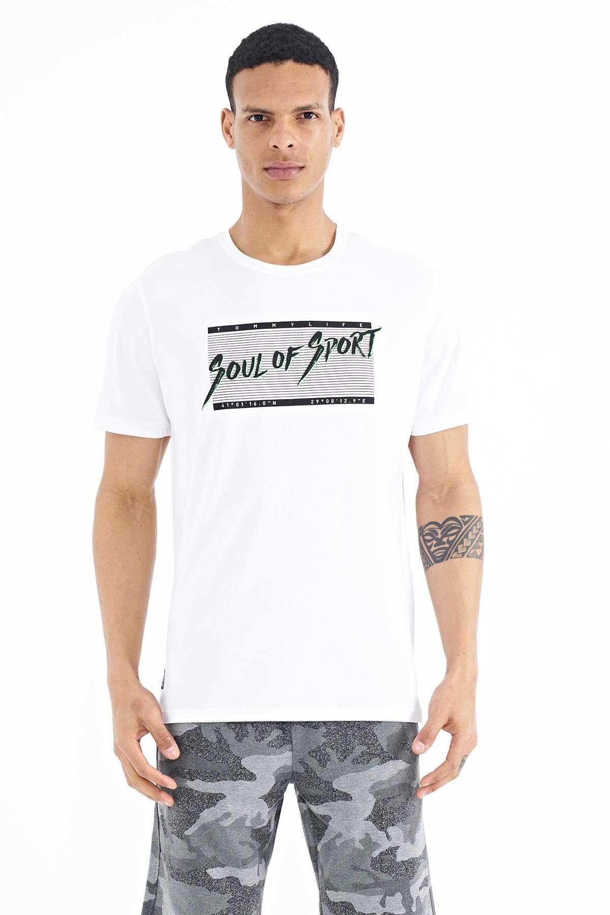 Tommylife Wholesale White Letter Pattern Printed Standard Fit Crew Neck Men's T-Shirt - 88172