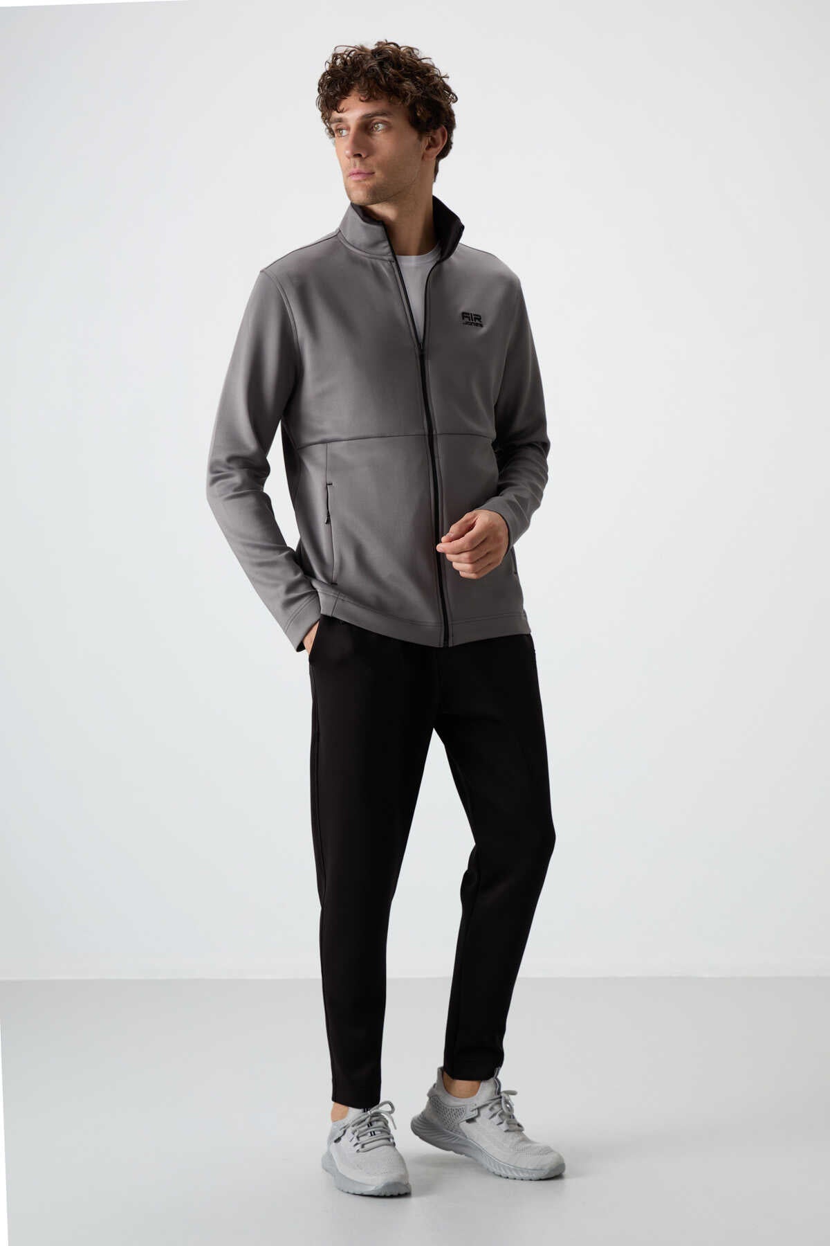 Tommylife Toptan Bran Standart Kalıp Scuba Basic Erkek Eşofman Takım 85199 Gri - Siyah