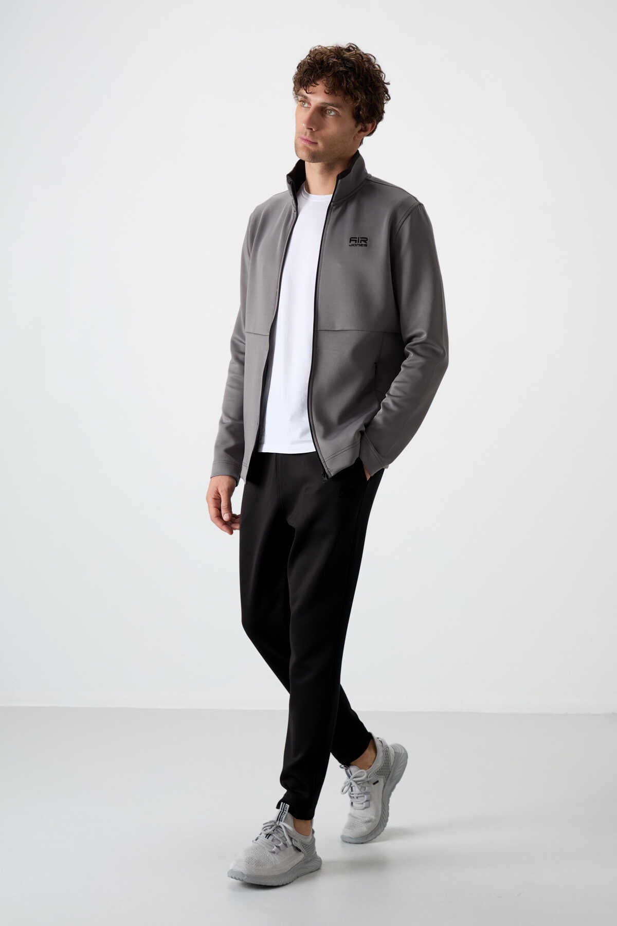 Tommylife Toptan Bran Standart Kalıp Scuba Basic Erkek Eşofman Takım 85199 Gri - Siyah