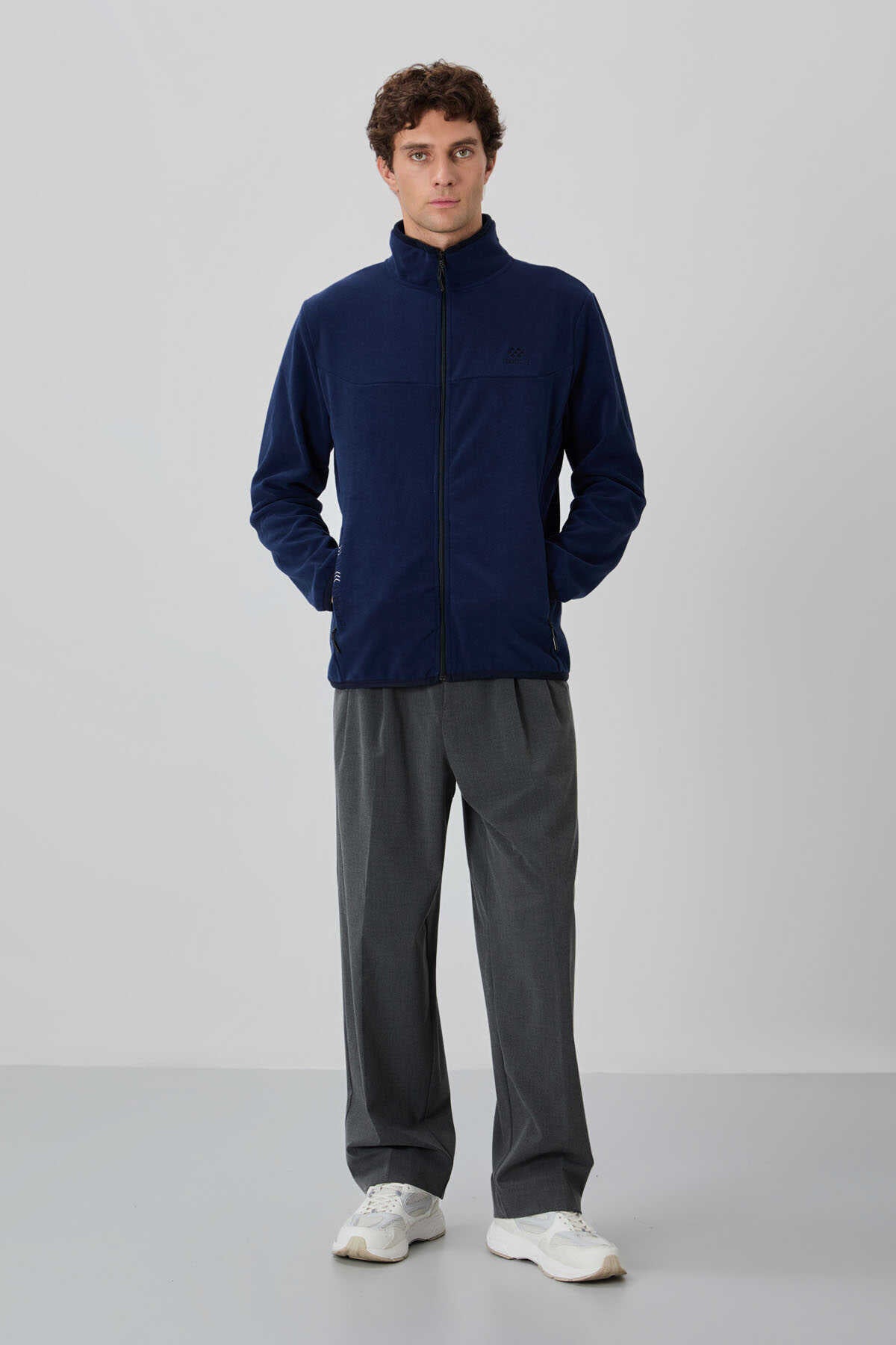 Tommylife Toptan Dik Yaka Standart Kalıp Fermuarlı Erkek Polar Sweatshirt 87992 Siyah