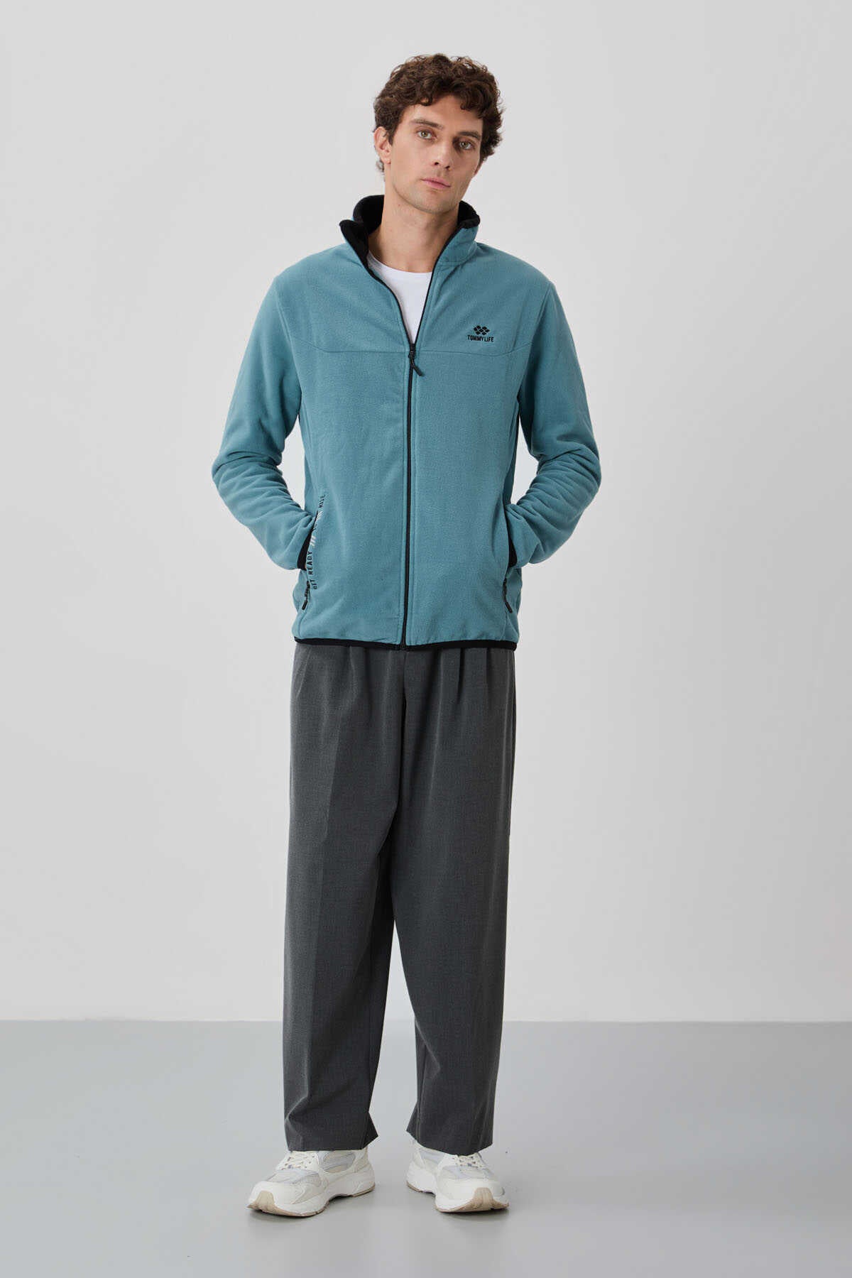 Tommylife Toptan Dik Yaka Standart Kalıp Fermuarlı Erkek Polar Sweatshirt 87992 Siyah