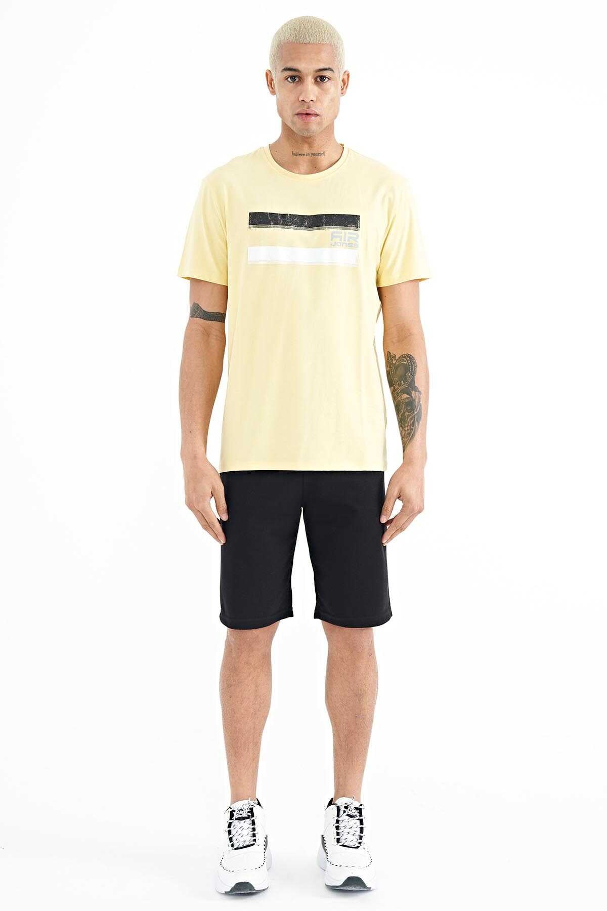 Tommylife Wholesale Donald Crew Neck Standard Fit Printed Men's T-Shirt 88217 Yellow