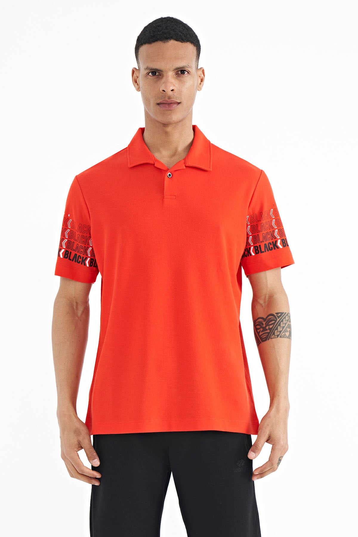 Tommylife Wholesale White Polo Neck Standard Fit Men's T-Shirt with Sleeve Print Detail - 88240