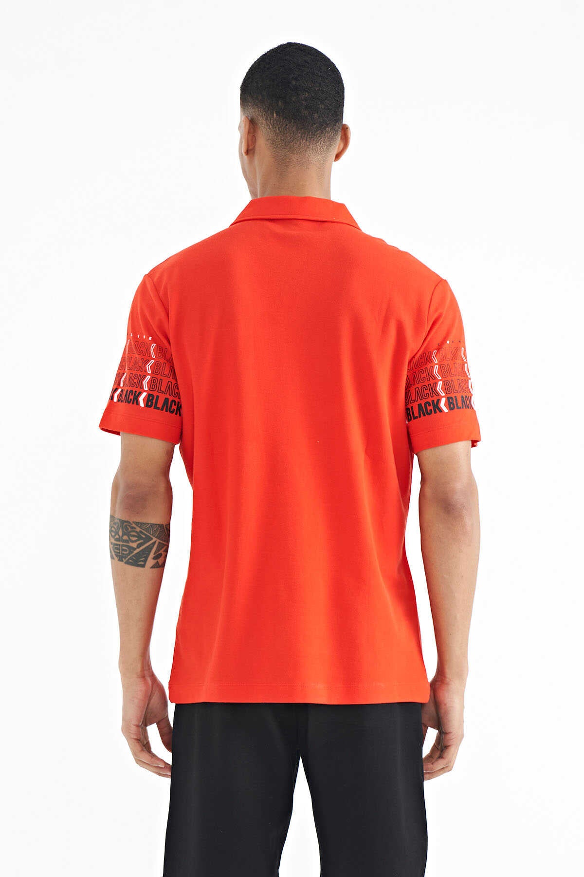 Tommylife Wholesale White Polo Neck Standard Fit Men's T-Shirt with Sleeve Print Detail - 88240